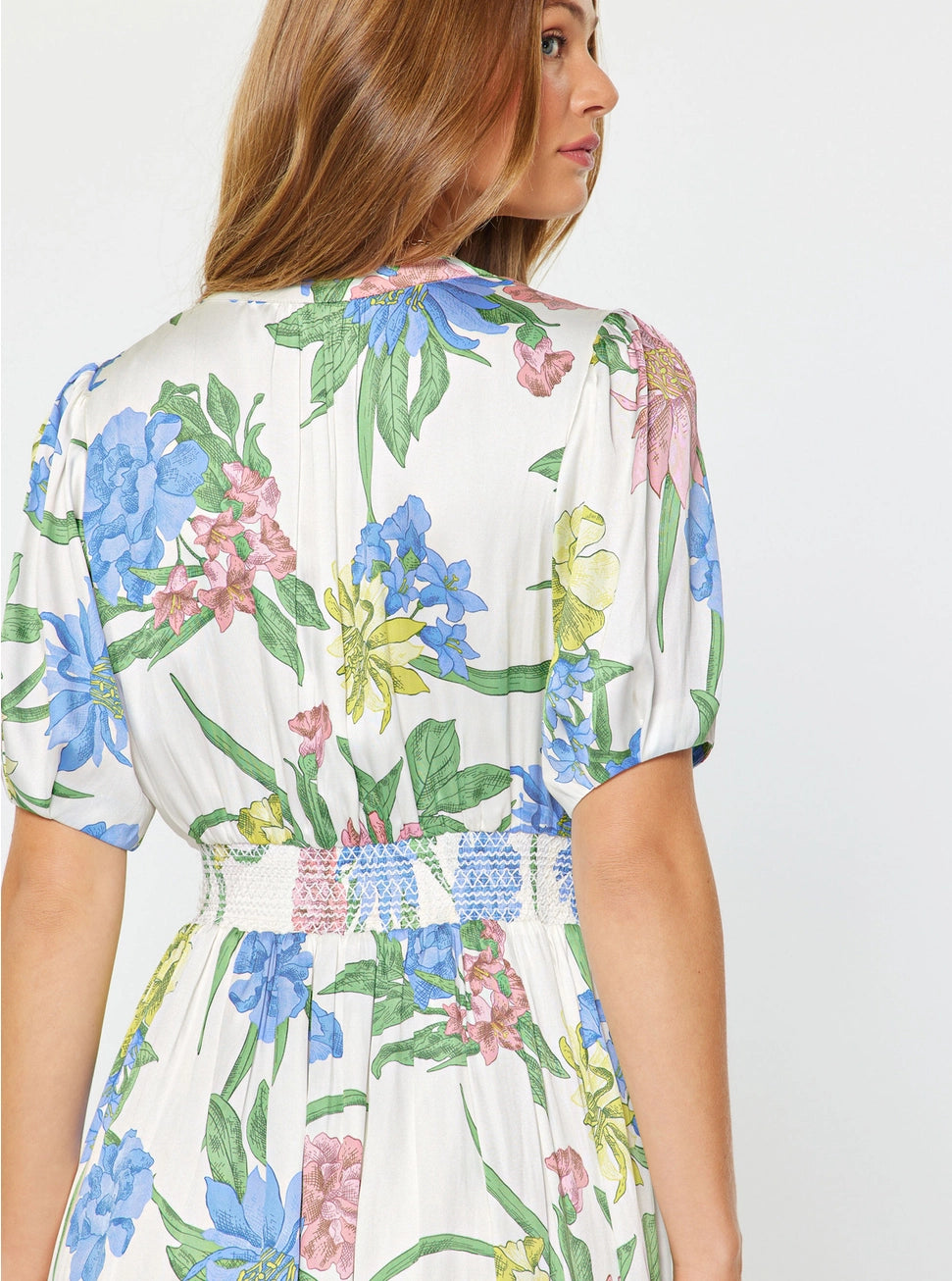 Smock Waist Floral Midi Dress