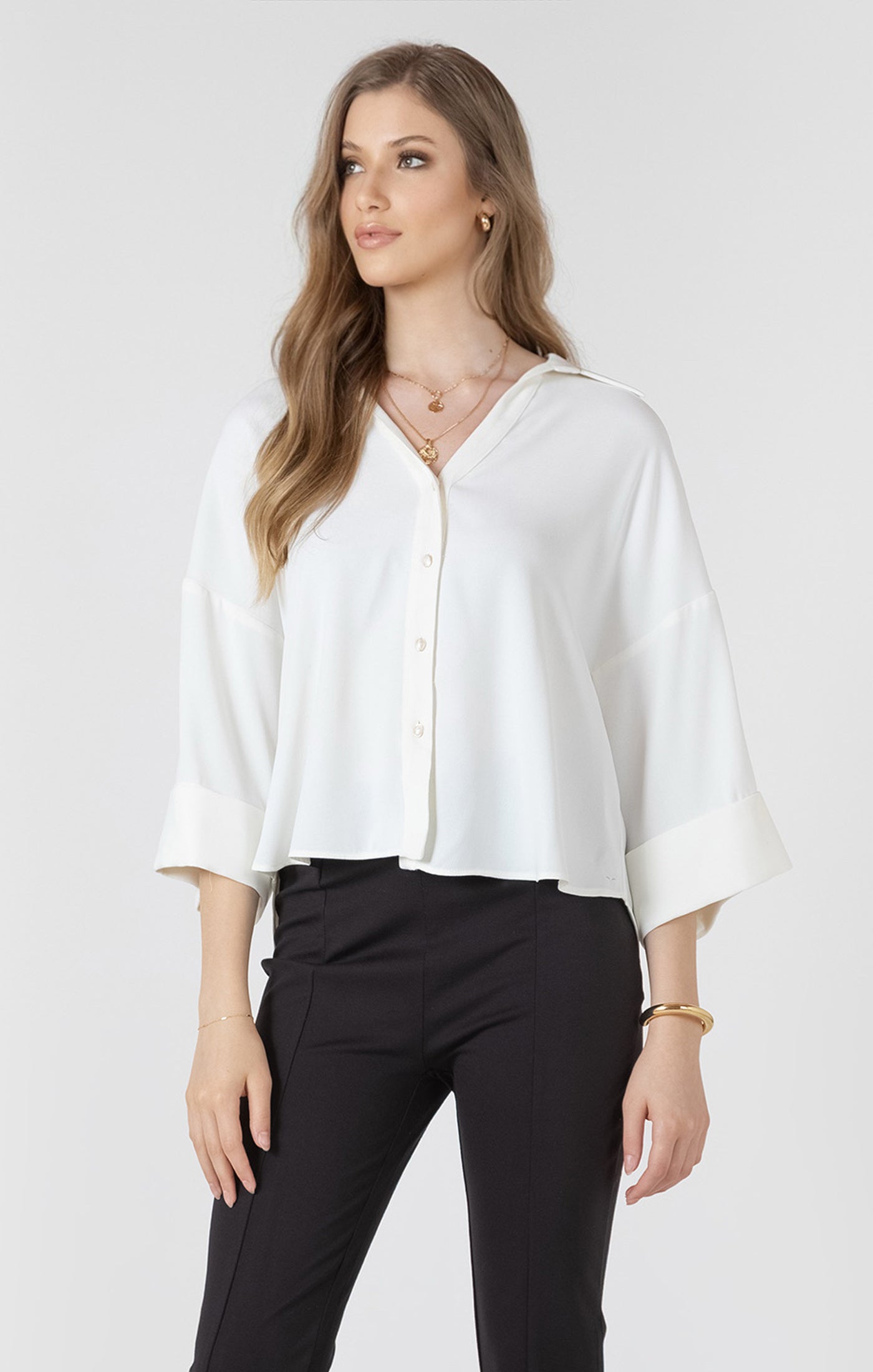 Cuffed 3/4 Sleeve Blouse