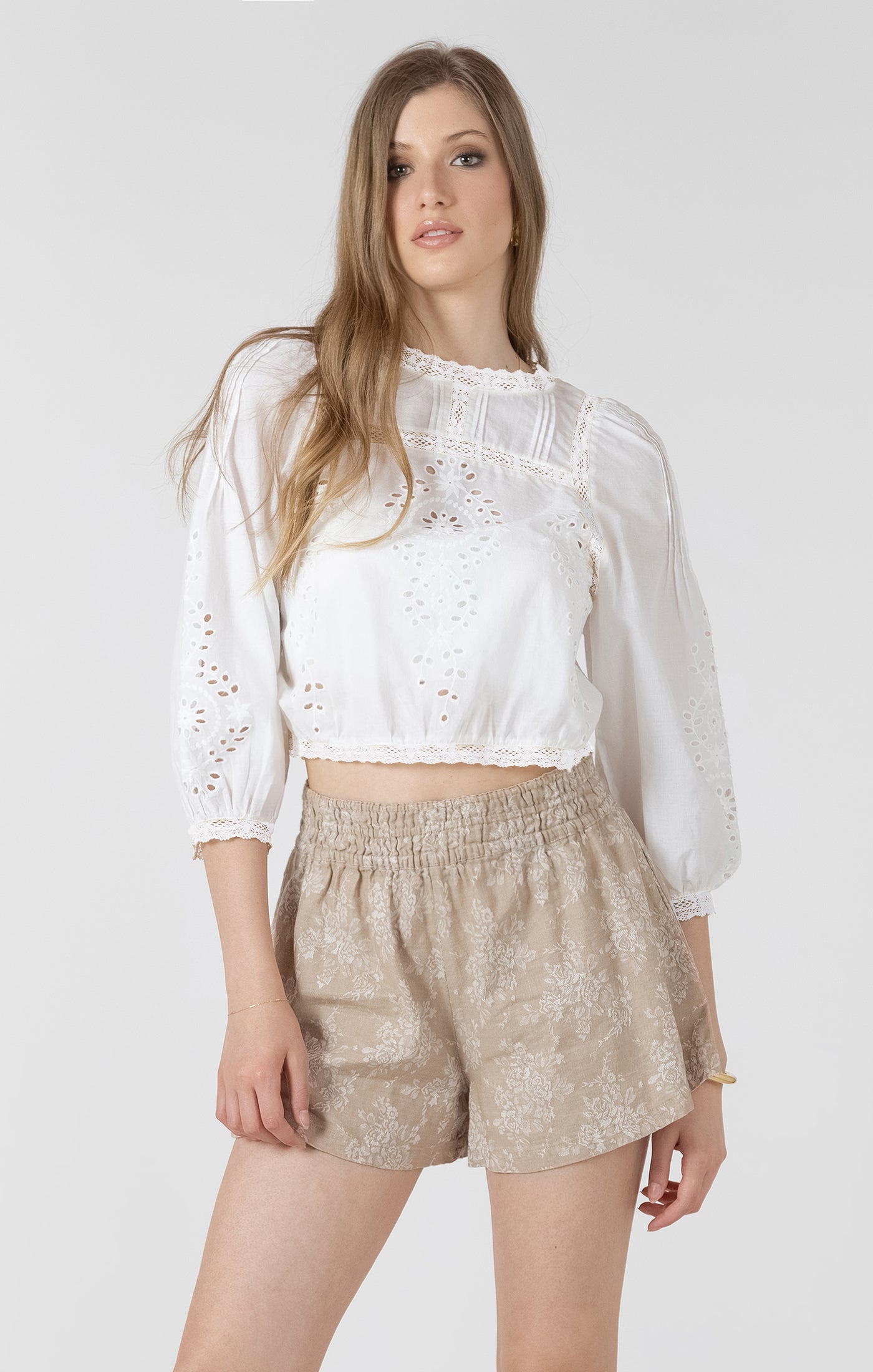 3/4 Sleeve Lace Detail Top