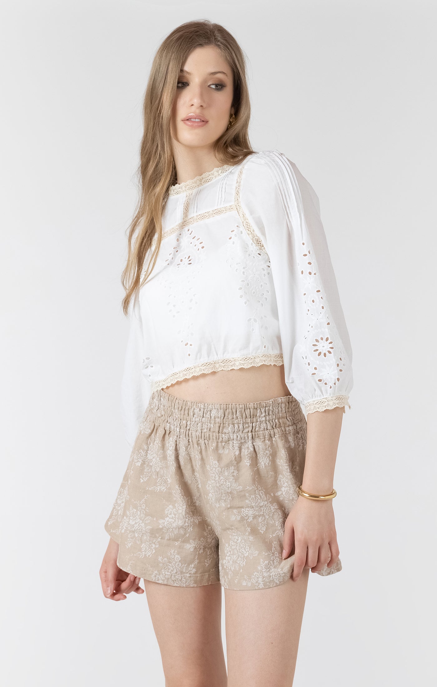 3/4 Sleeve Lace Detail Top