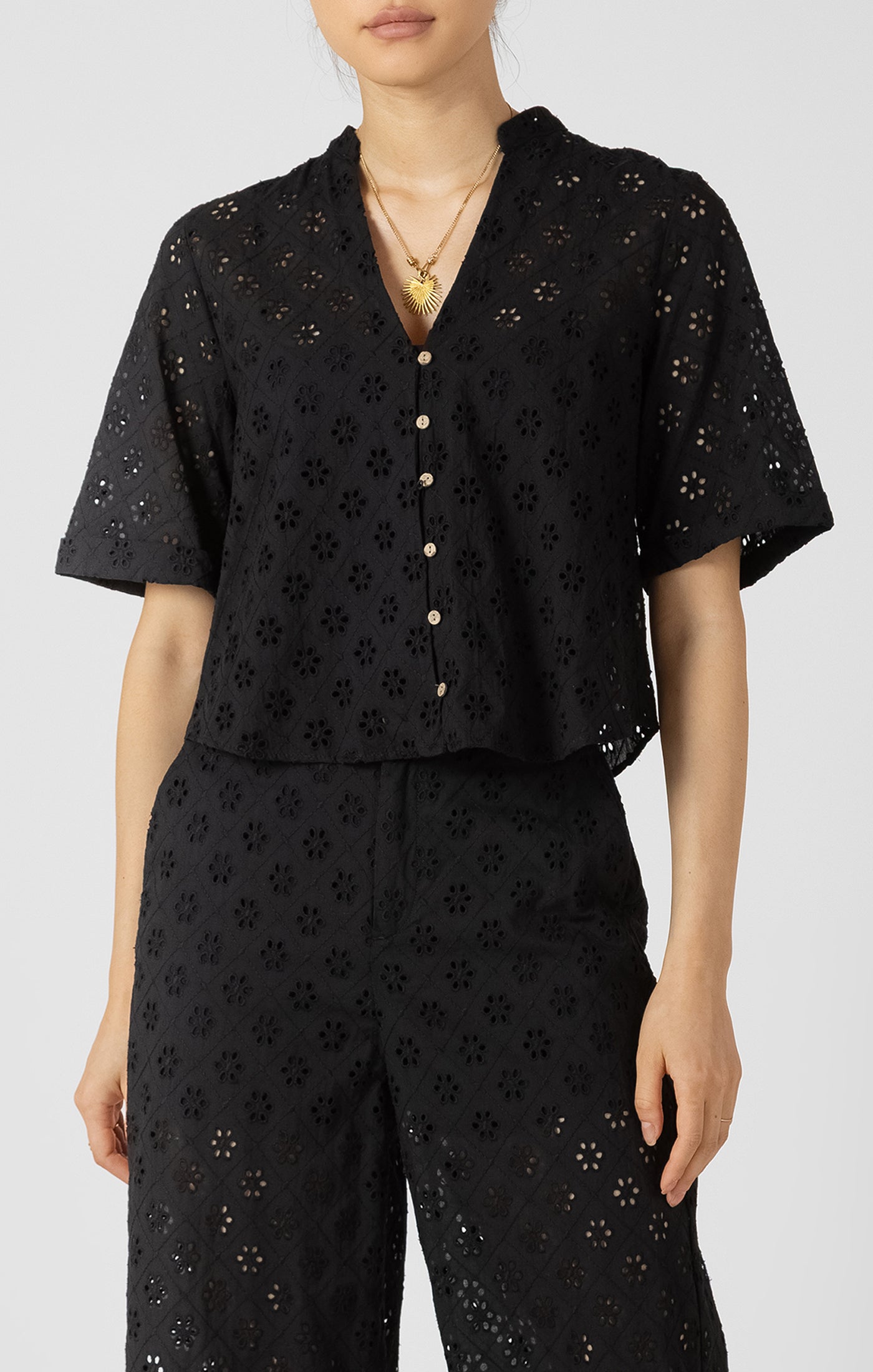 Cutwork Short Sleeve Blouse