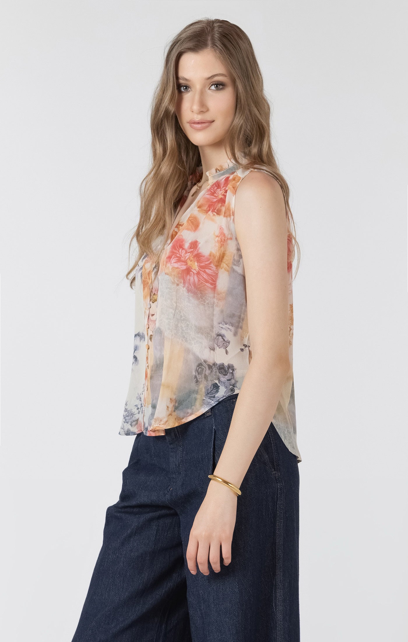 Sleeveless Button Front Blouse
