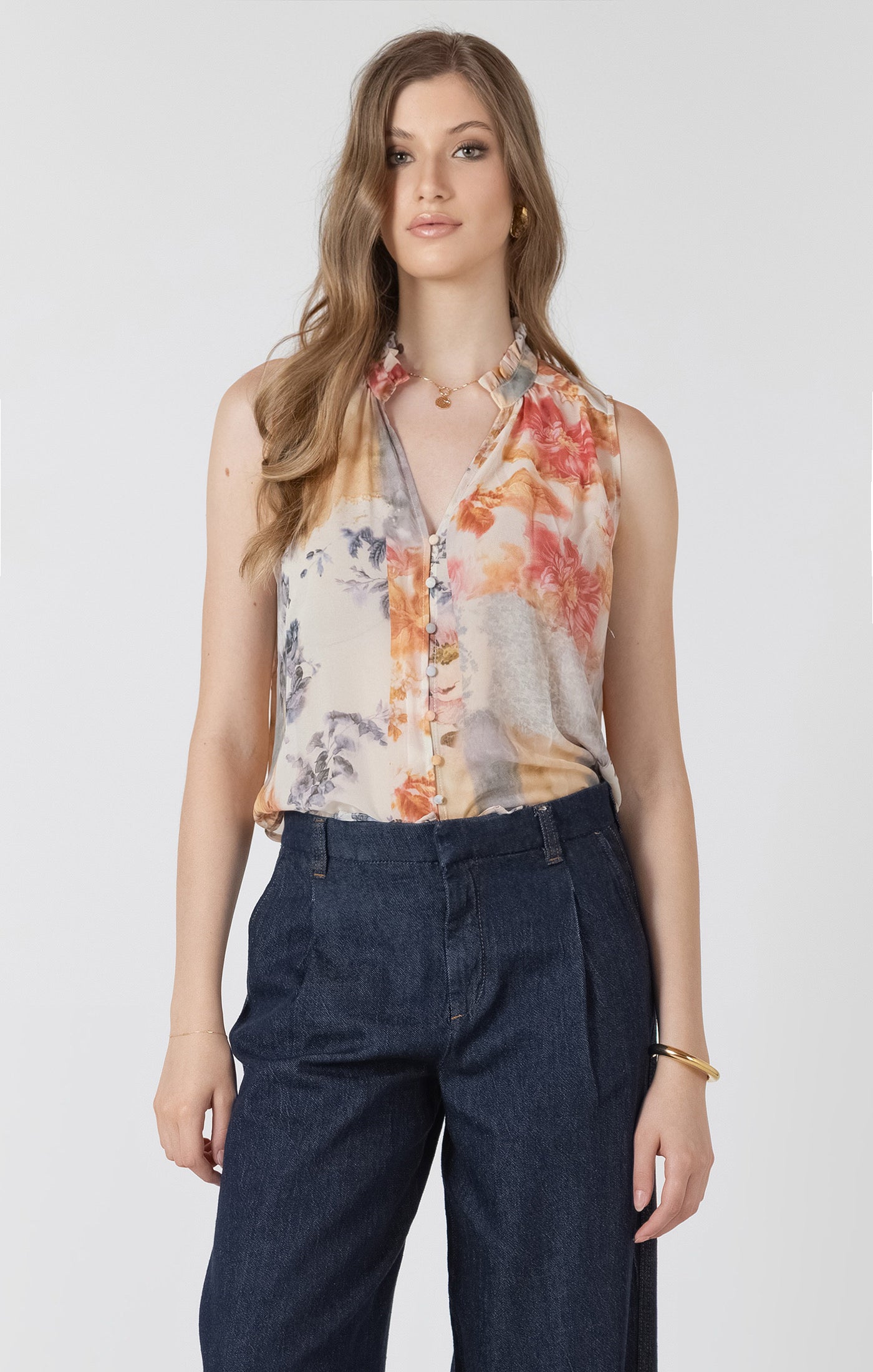 Sleeveless Button Front Blouse