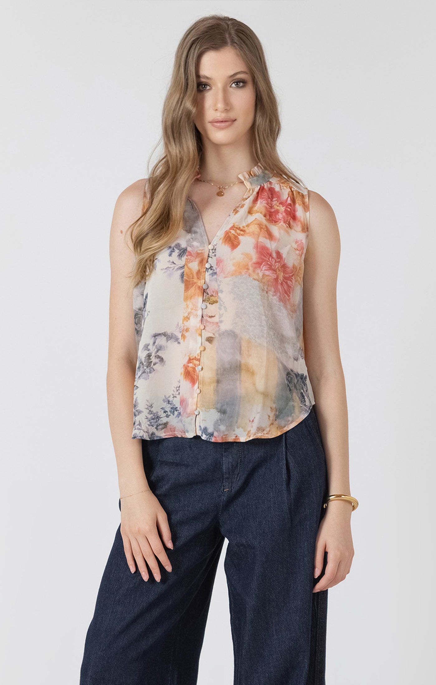 Sleeveless Button Front Blouse
