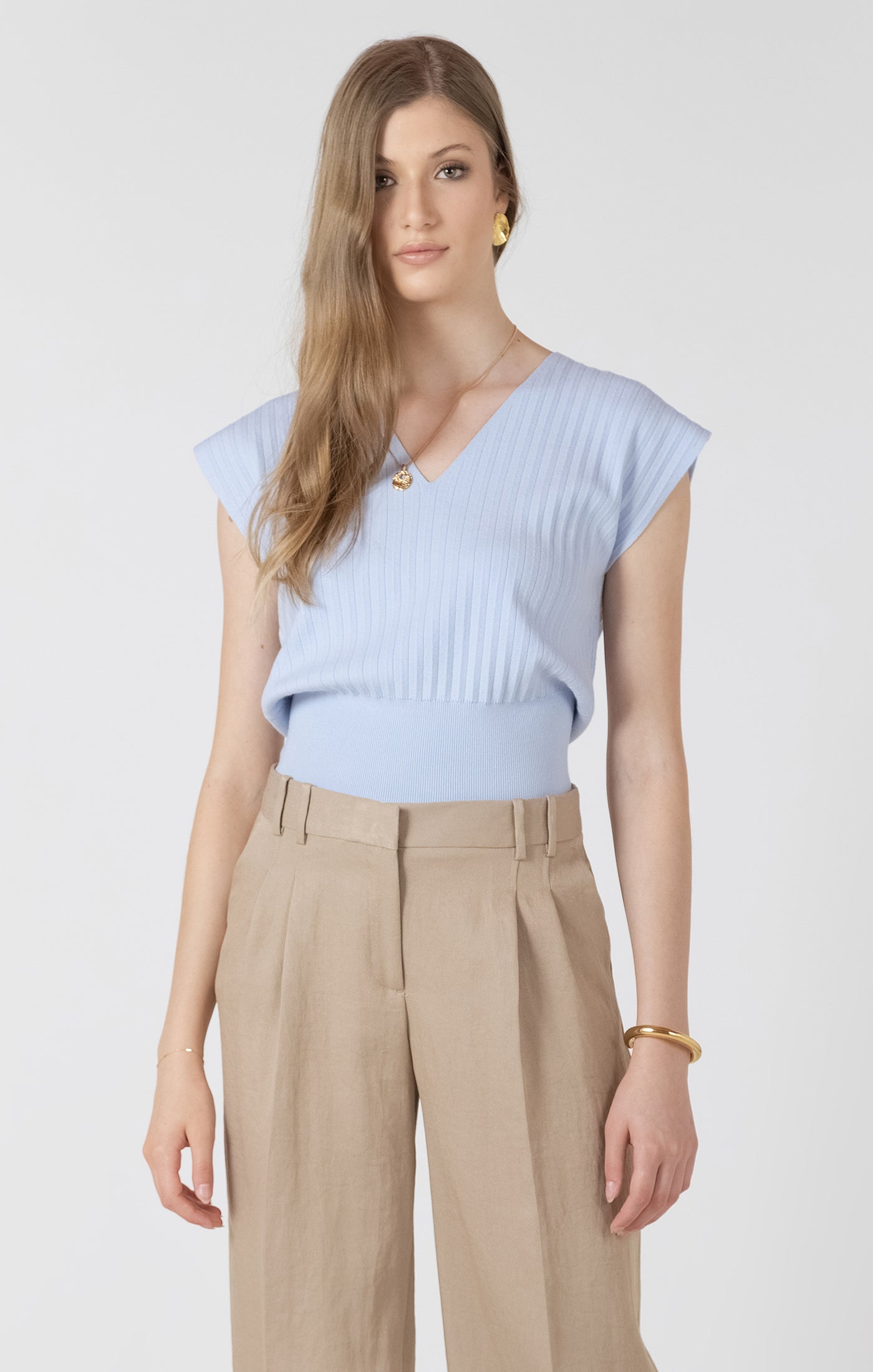 Cap Sleeve V-Neck Sweater