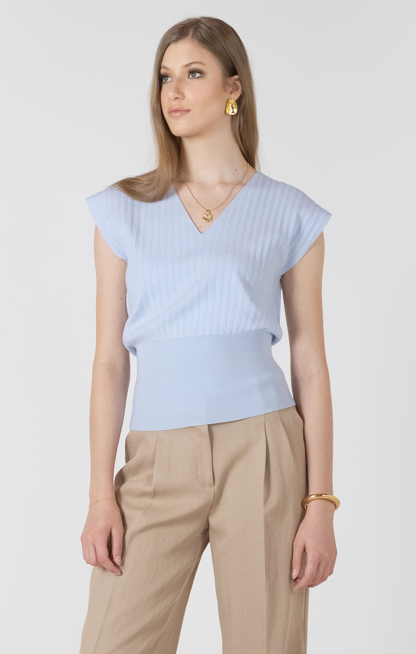 Cap Sleeve V-Neck Sweater