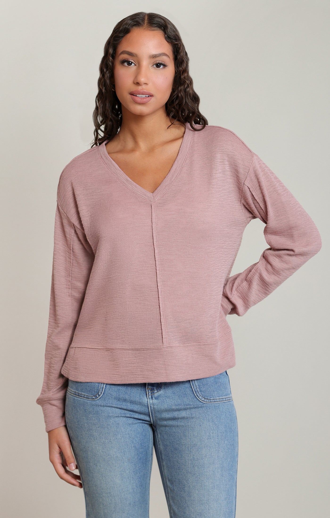 V-Neck Knit Long Sleeve Top