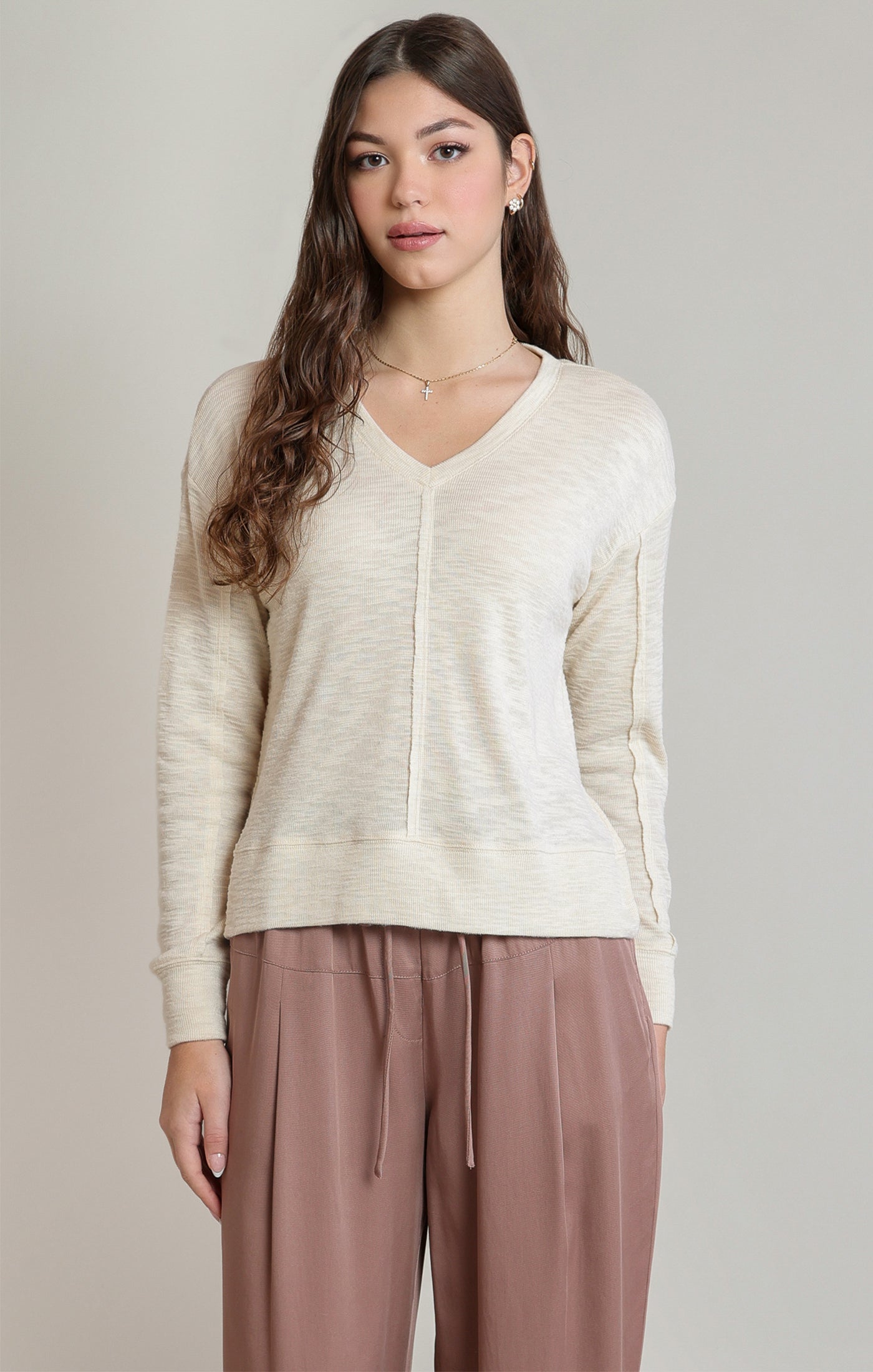 V-Neck Knit Long Sleeve Top