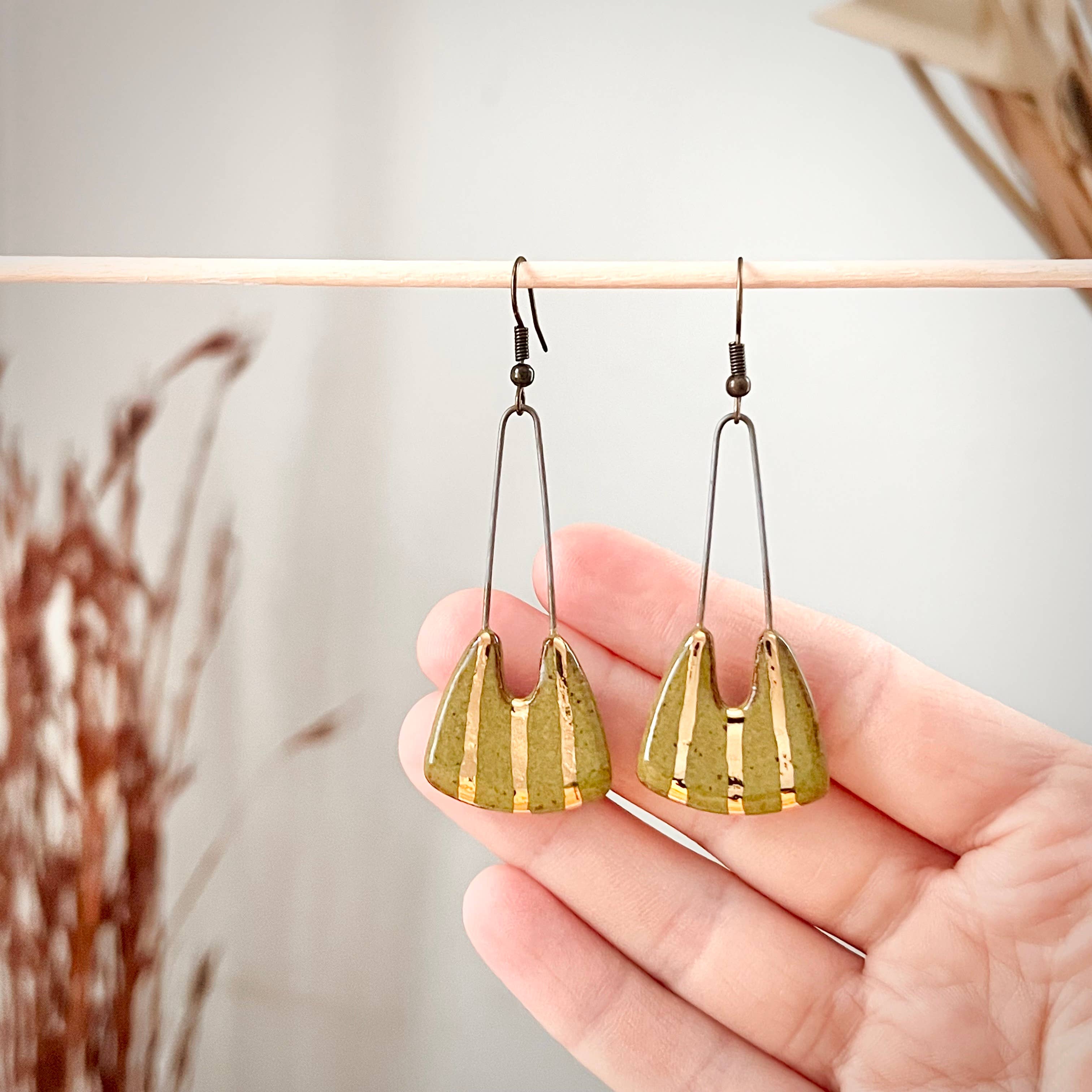 Speckled Olive Striped Earrings