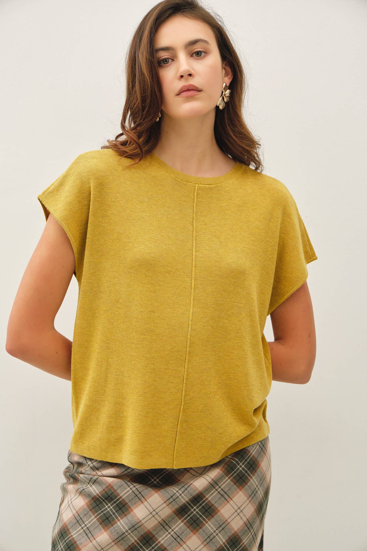 WOOL BLEND CAP SLEEVE SWEATER