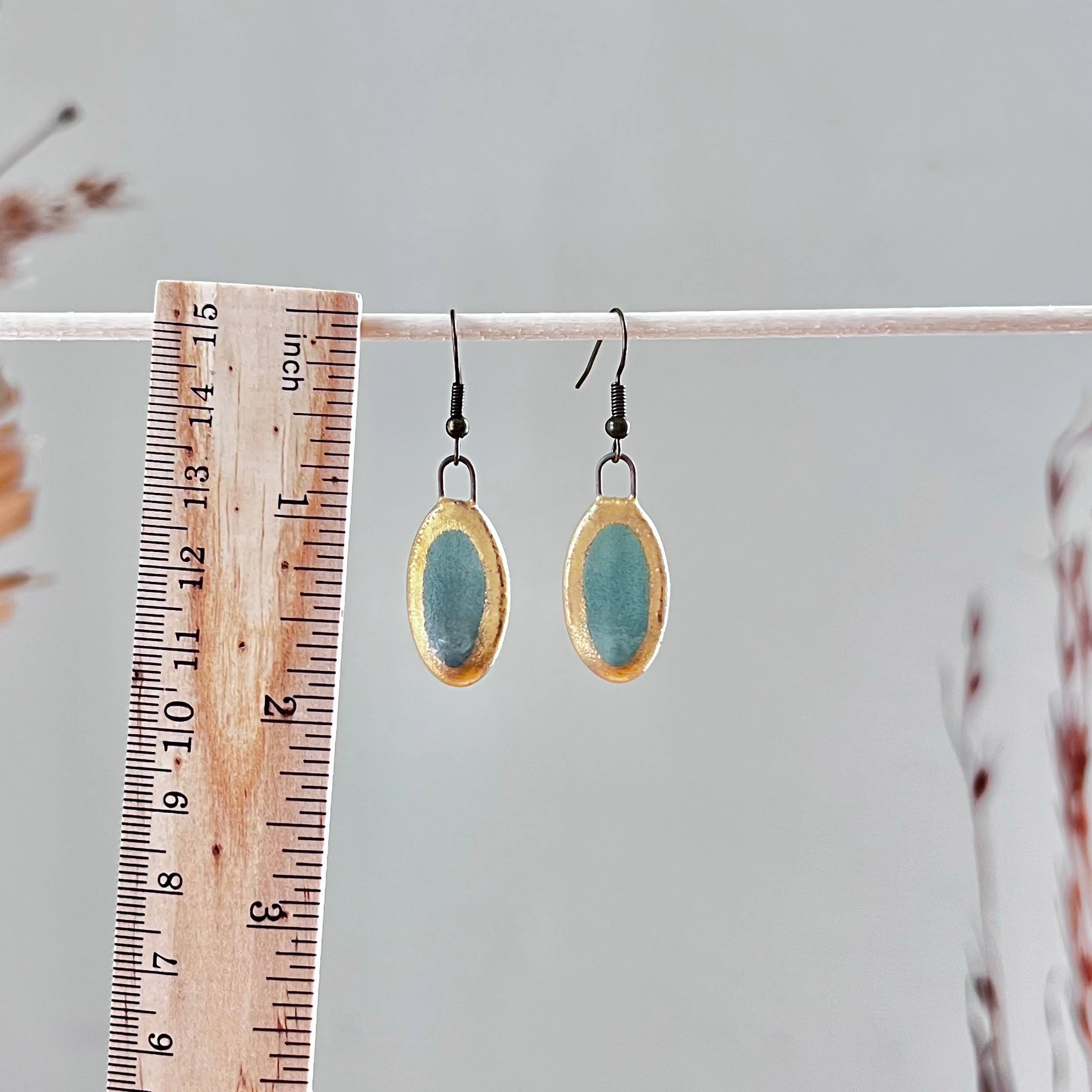 Gold Edge Turquoise Oval Earrings