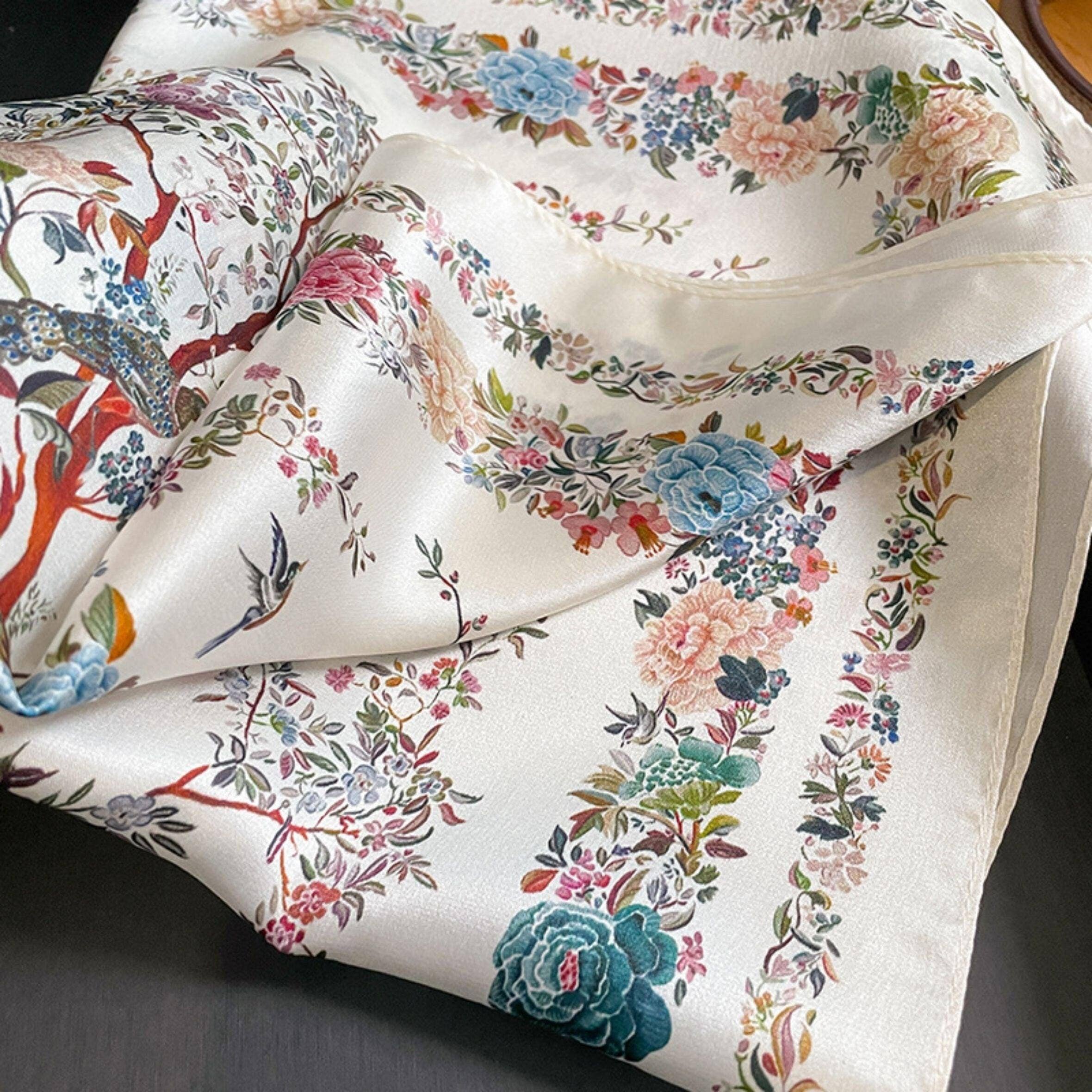 Flower & Bird Silk Scarf