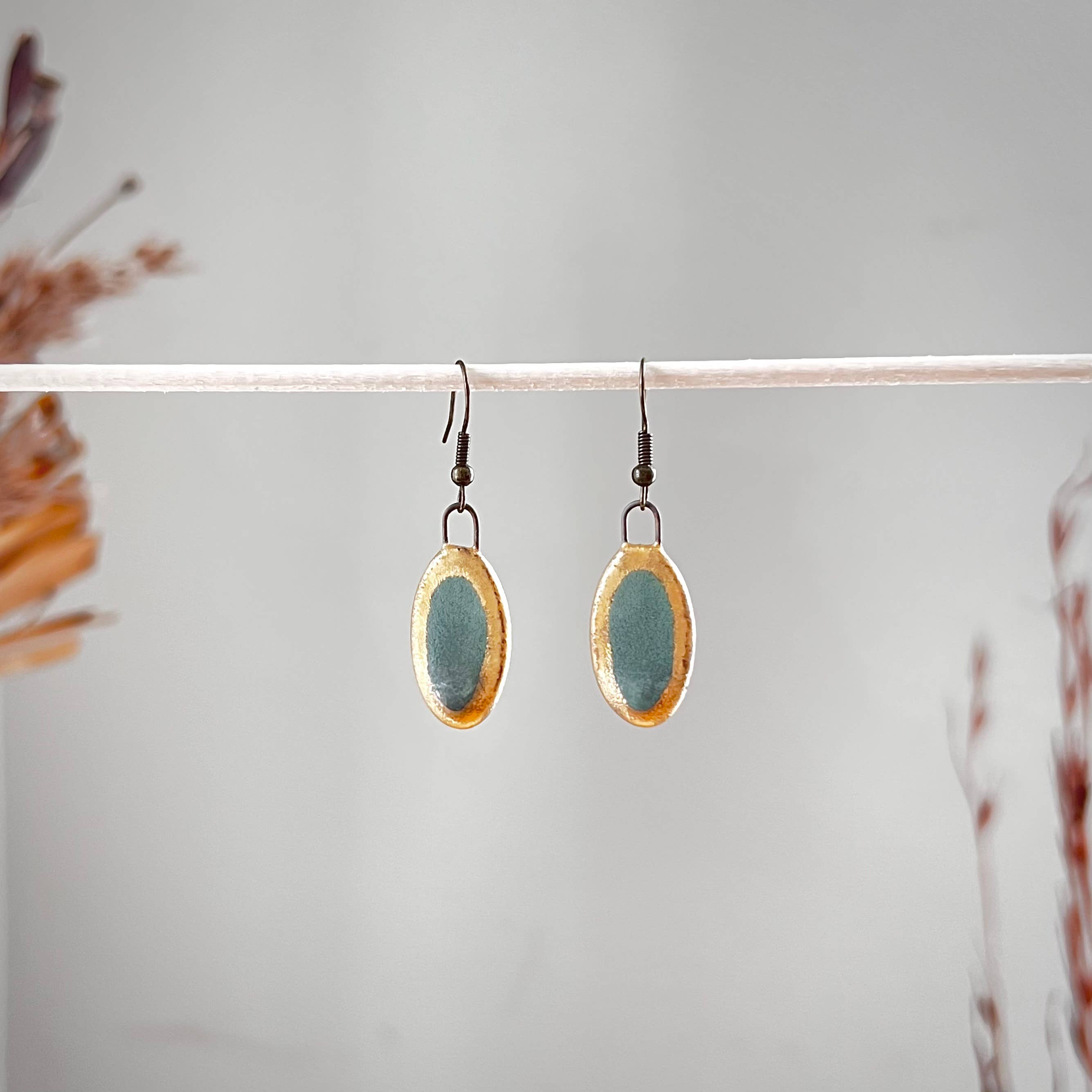 Gold Edge Turquoise Oval Earrings