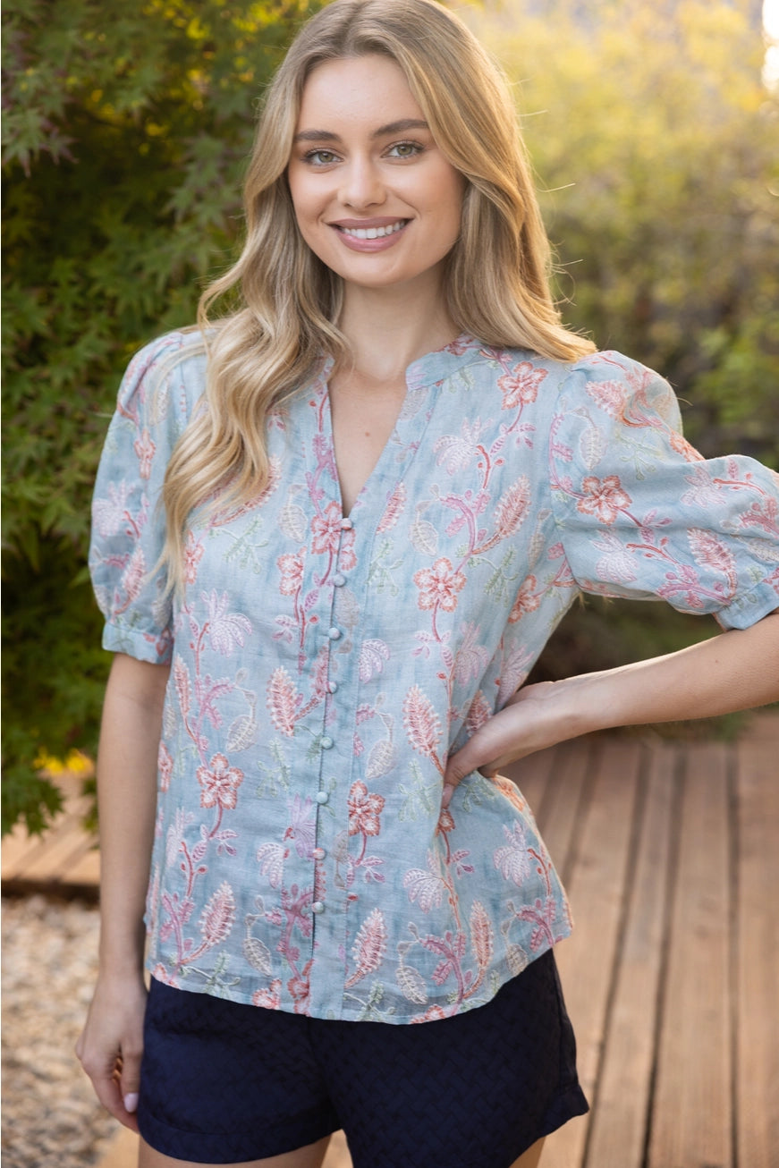 Puff Sleeve Button Down Top