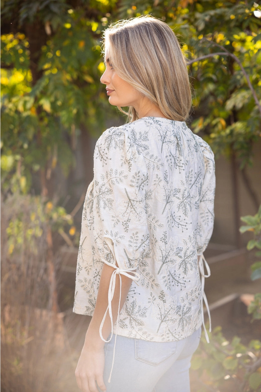 Embroidered Pintuck Top