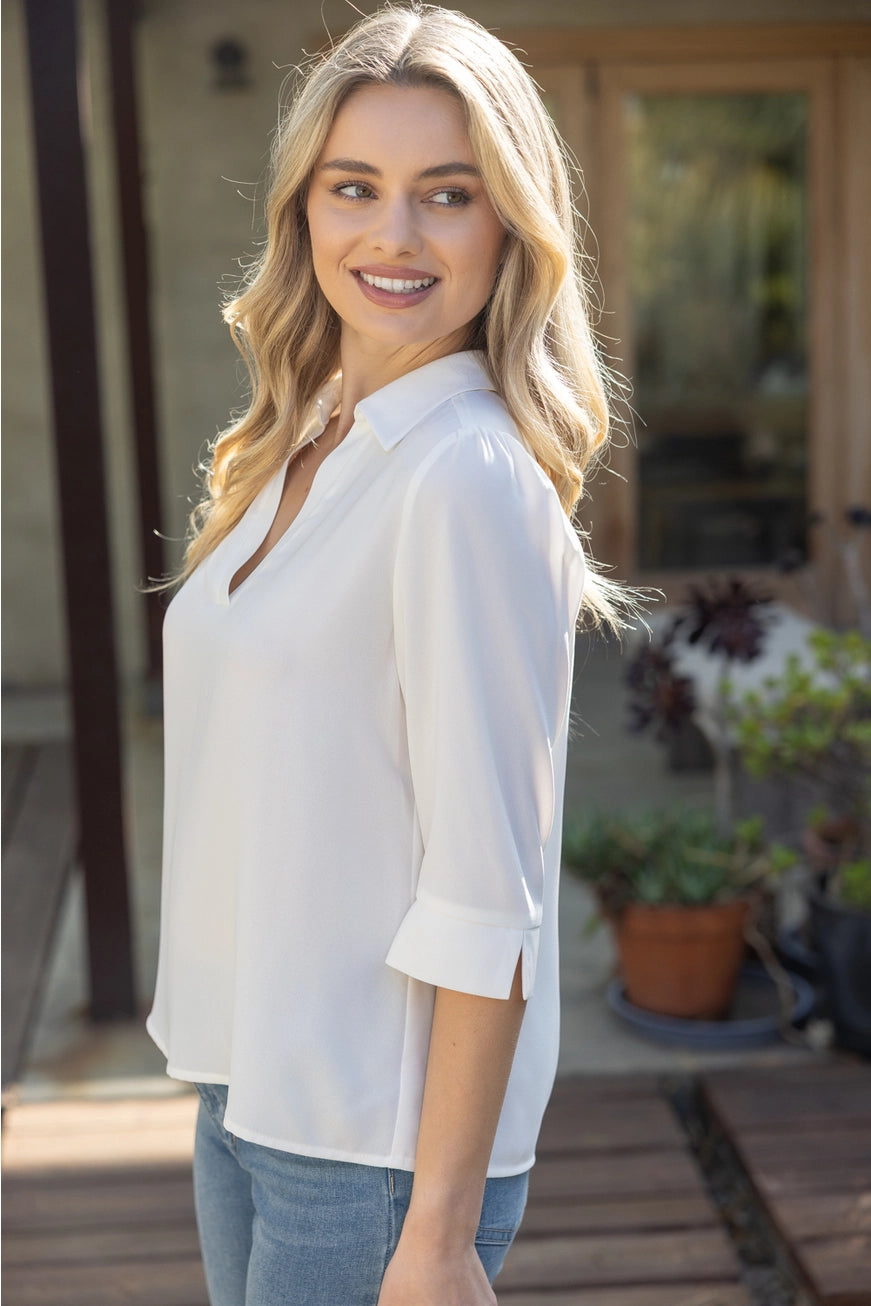 Collared V-Neck Blouse
