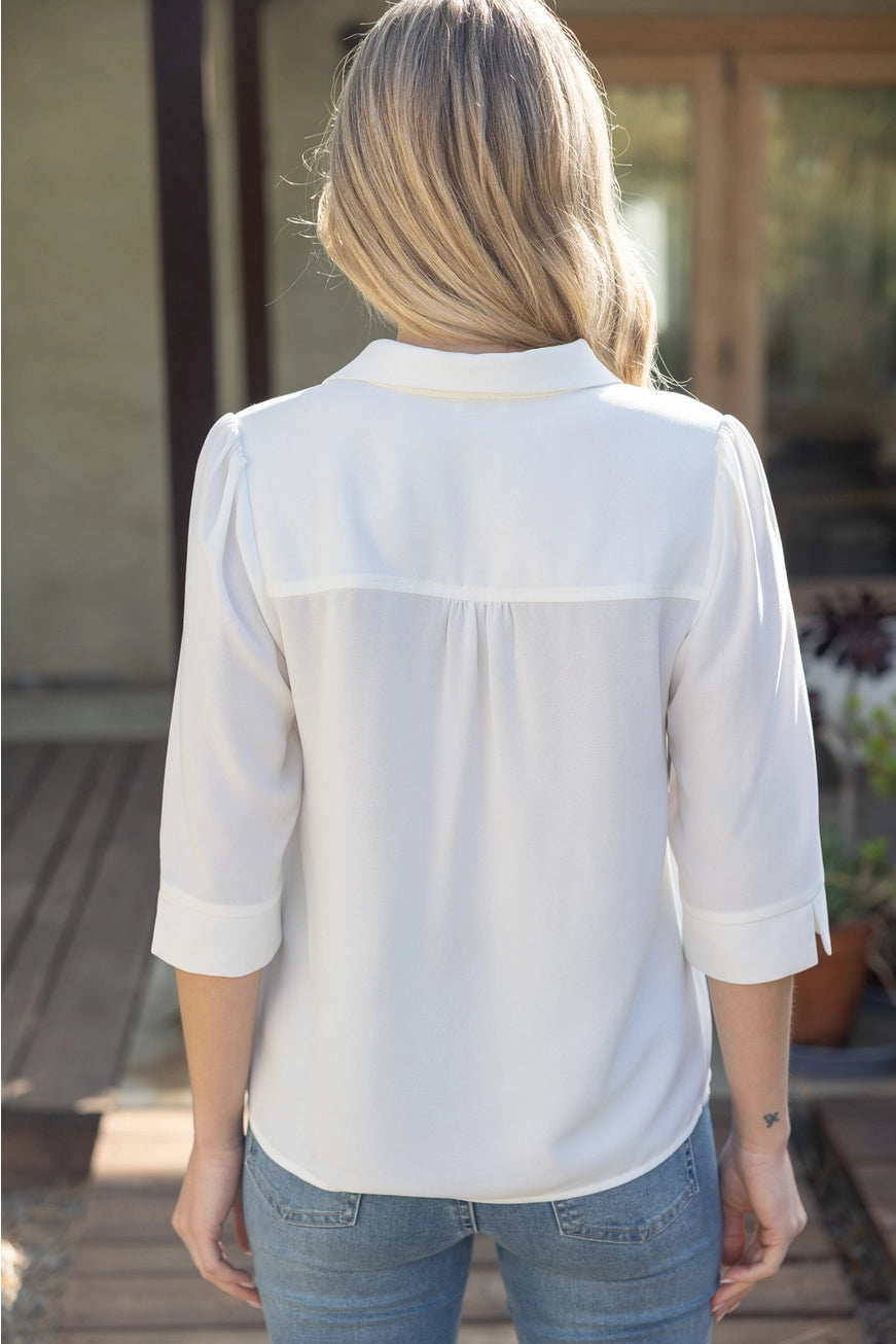 Collared V-Neck Blouse