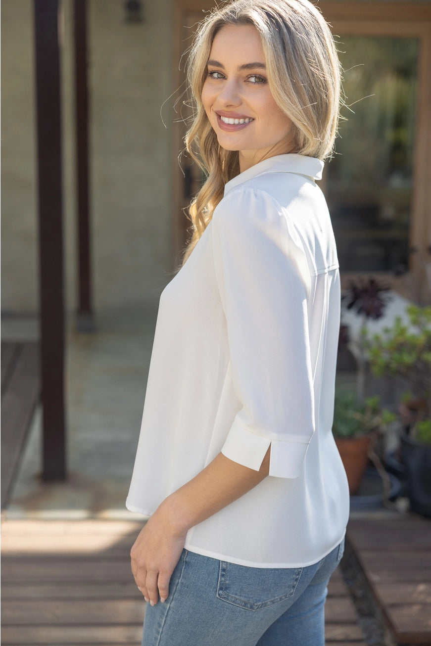 Collared V-Neck Blouse
