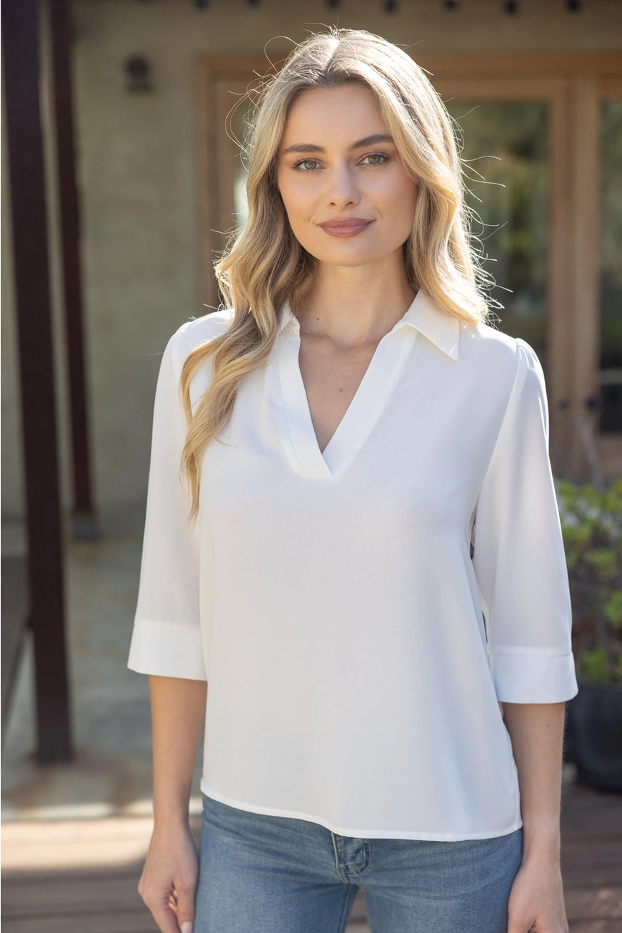 Collared V-Neck Blouse