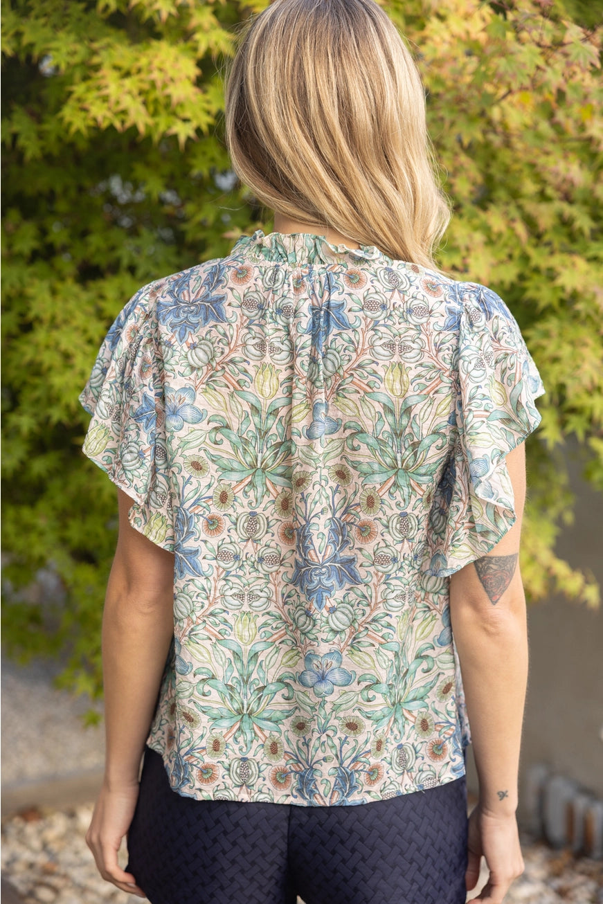 Floral Ruffle Sleeve Blouse