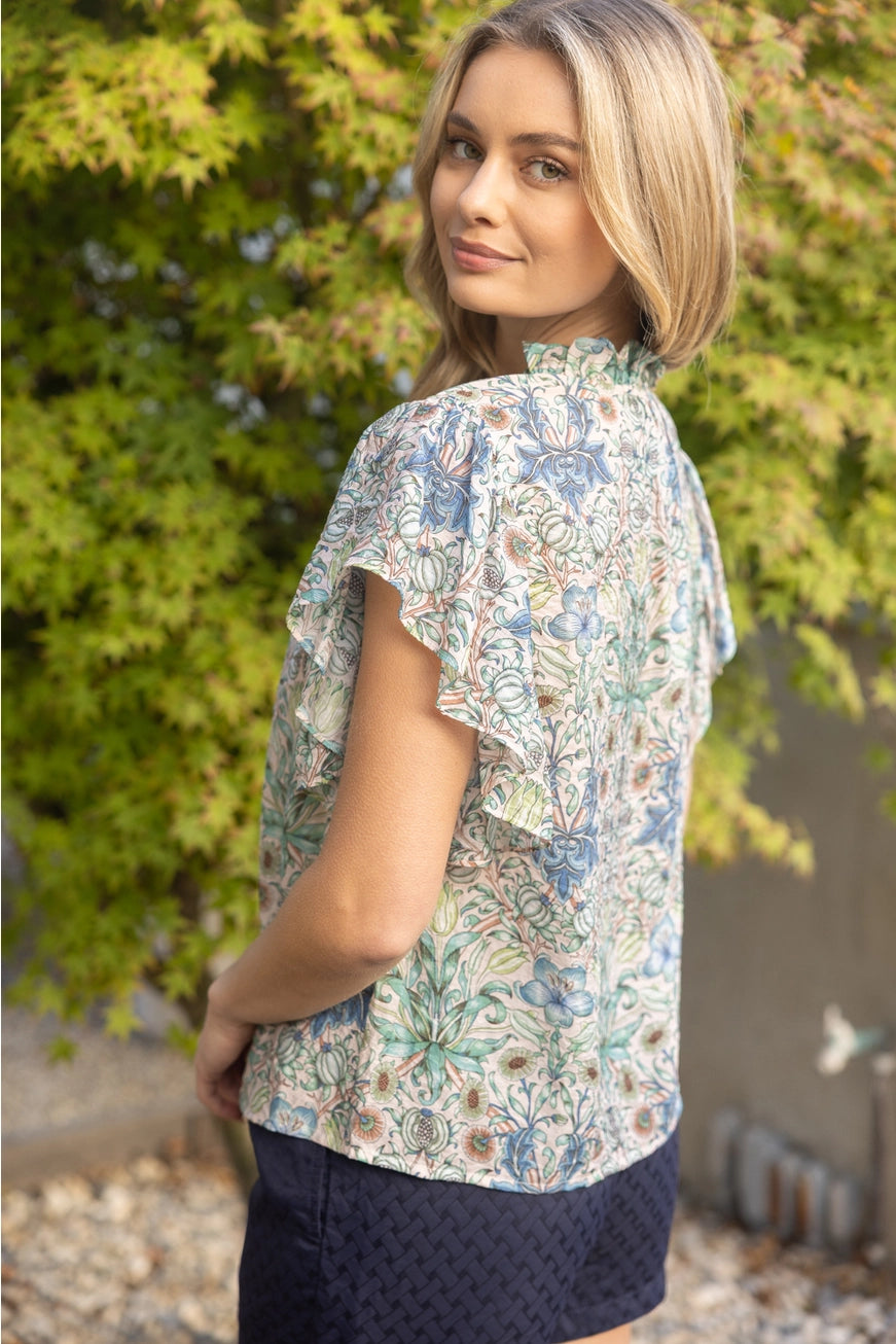 Floral Ruffle Sleeve Blouse