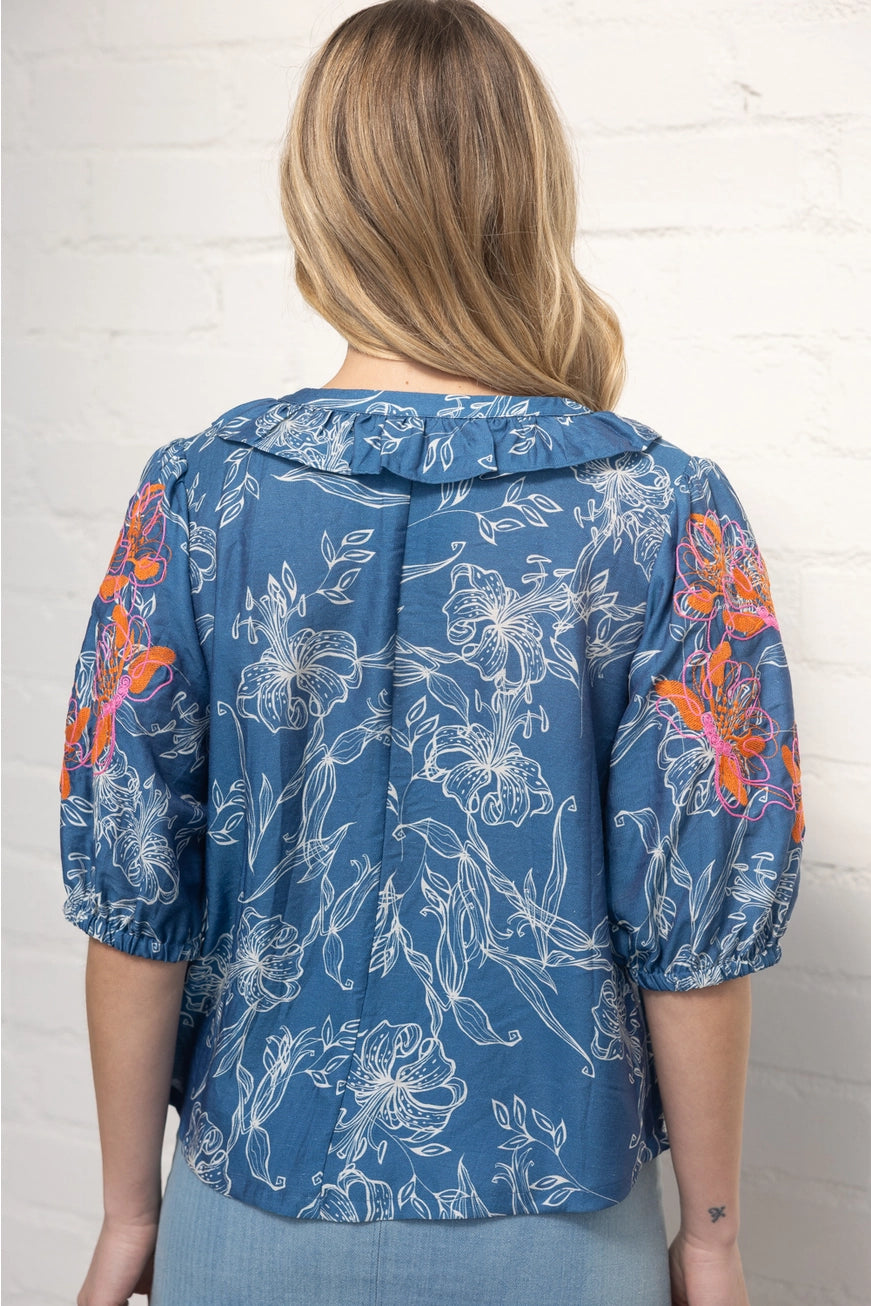 Ruffled V-Neck Top