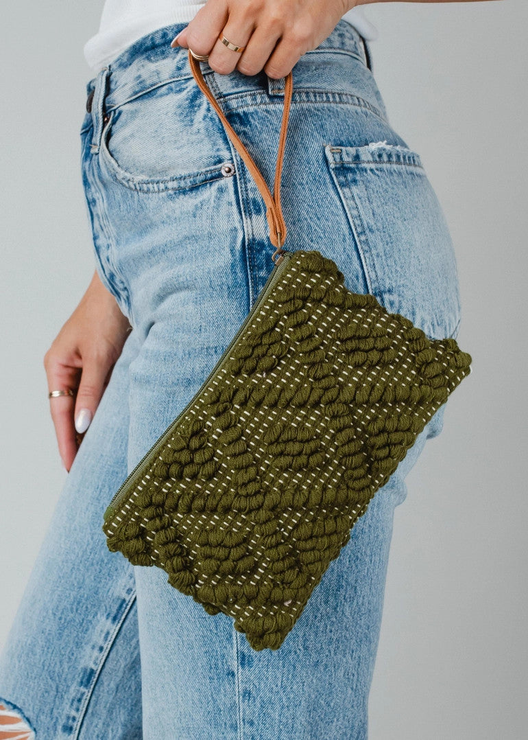 Olive Diamond Pattern Wristlet