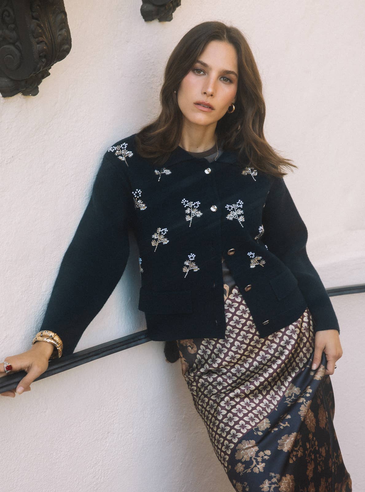 Floral Beaded Sweater Jacket