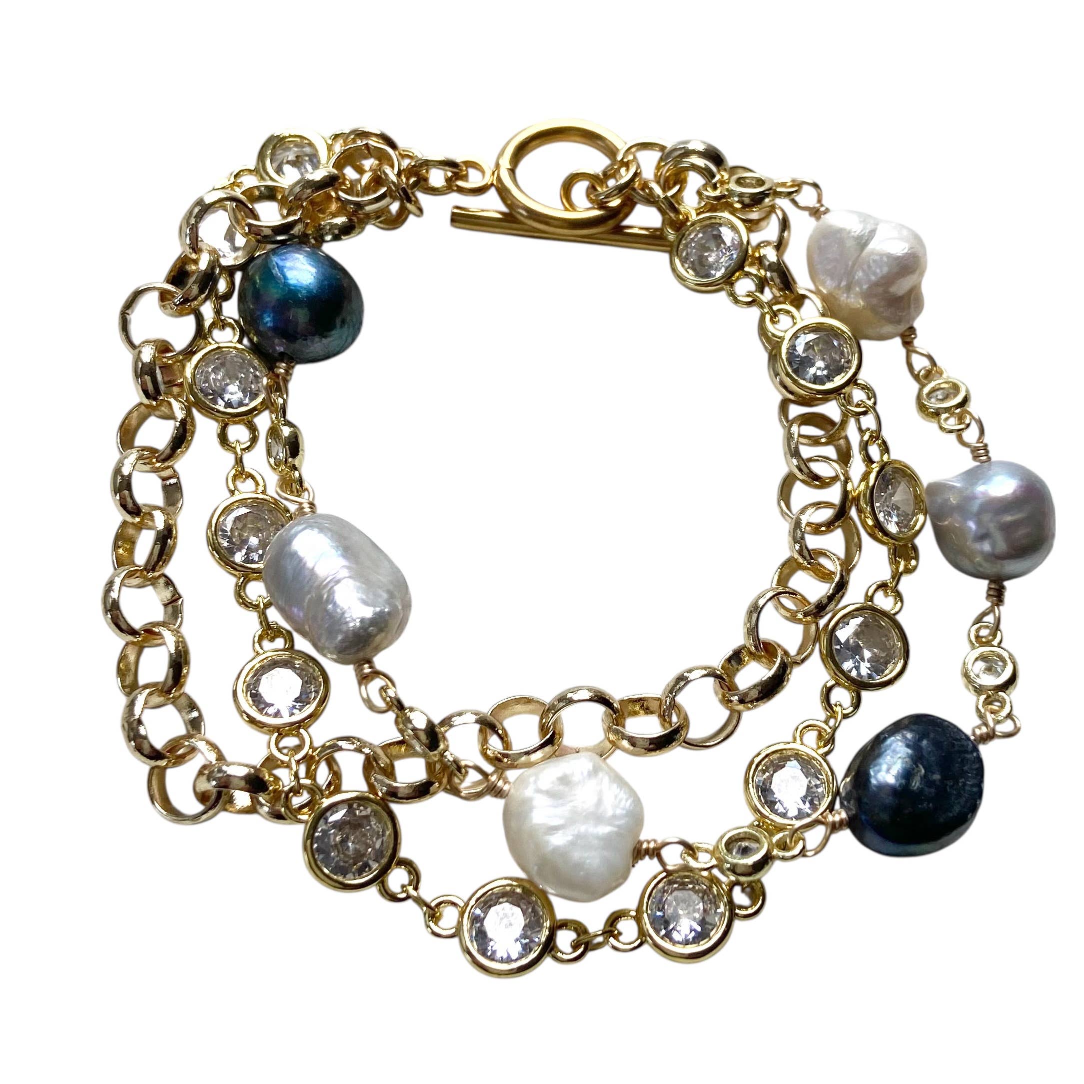 Denim Pearl & Crystal Bracelet