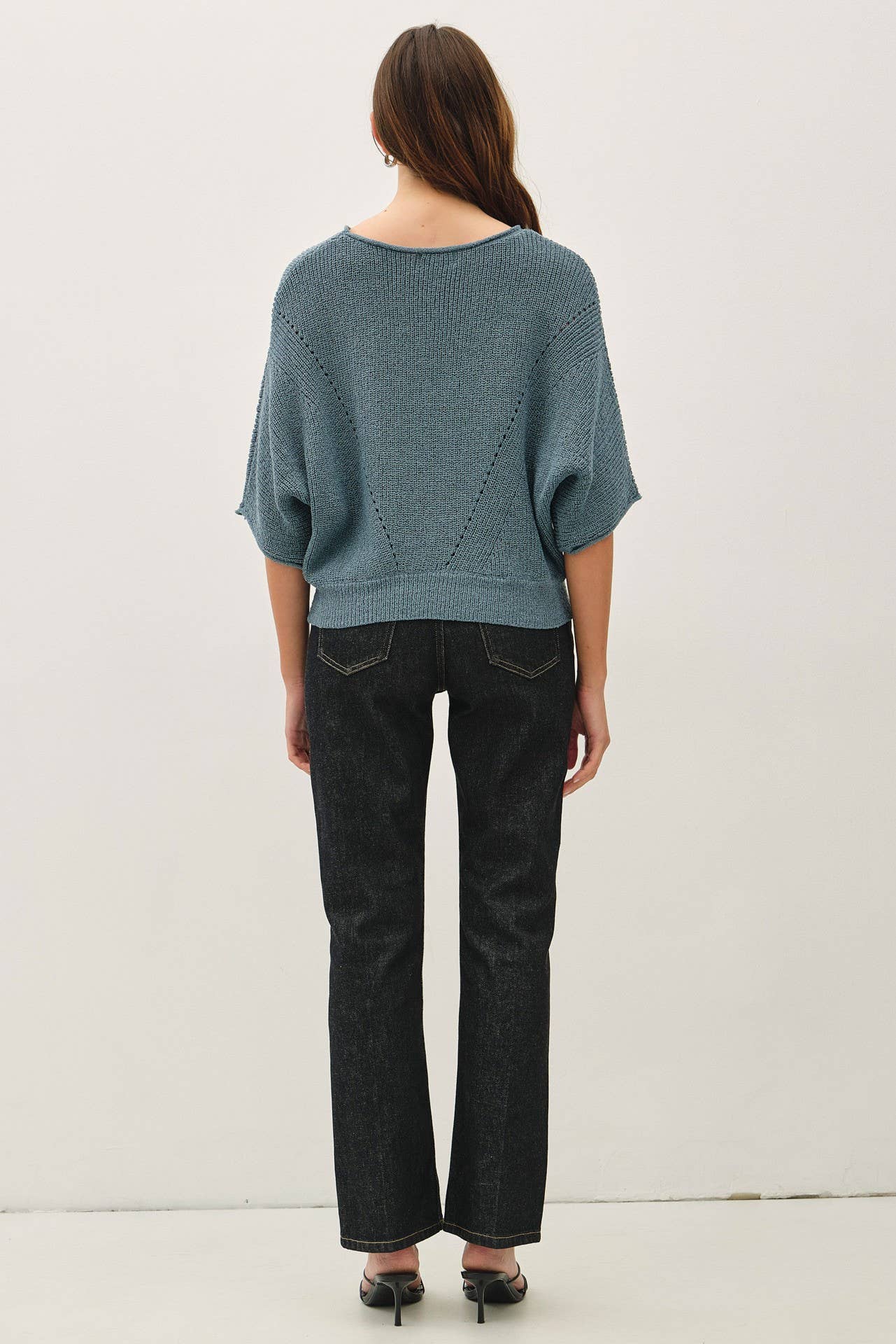 POINTELLE DOLMAN SLEEVE SWEATER