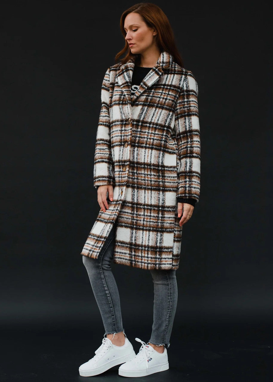 White, Brown & Black Plaid Coat