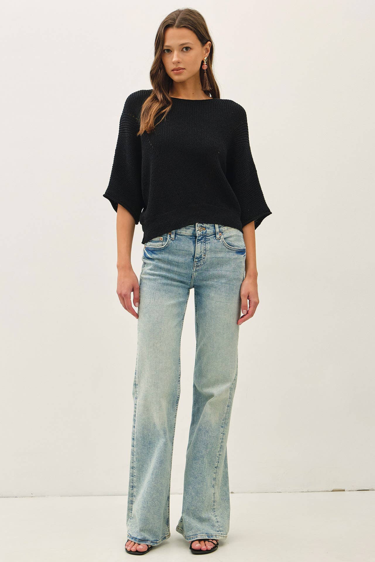 POINTELLE DOLMAN SLEEVE SWEATER