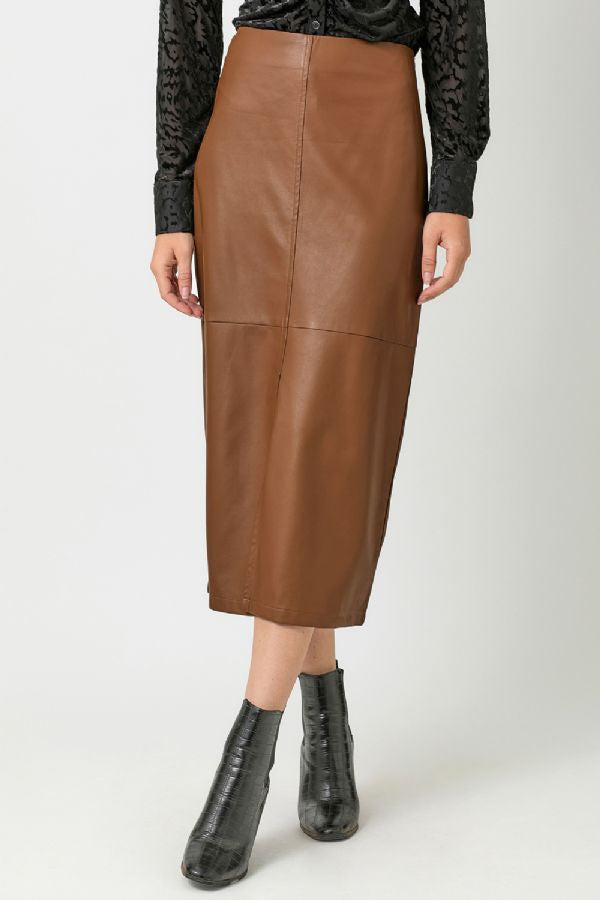 LEATHER MIDI SKIRT