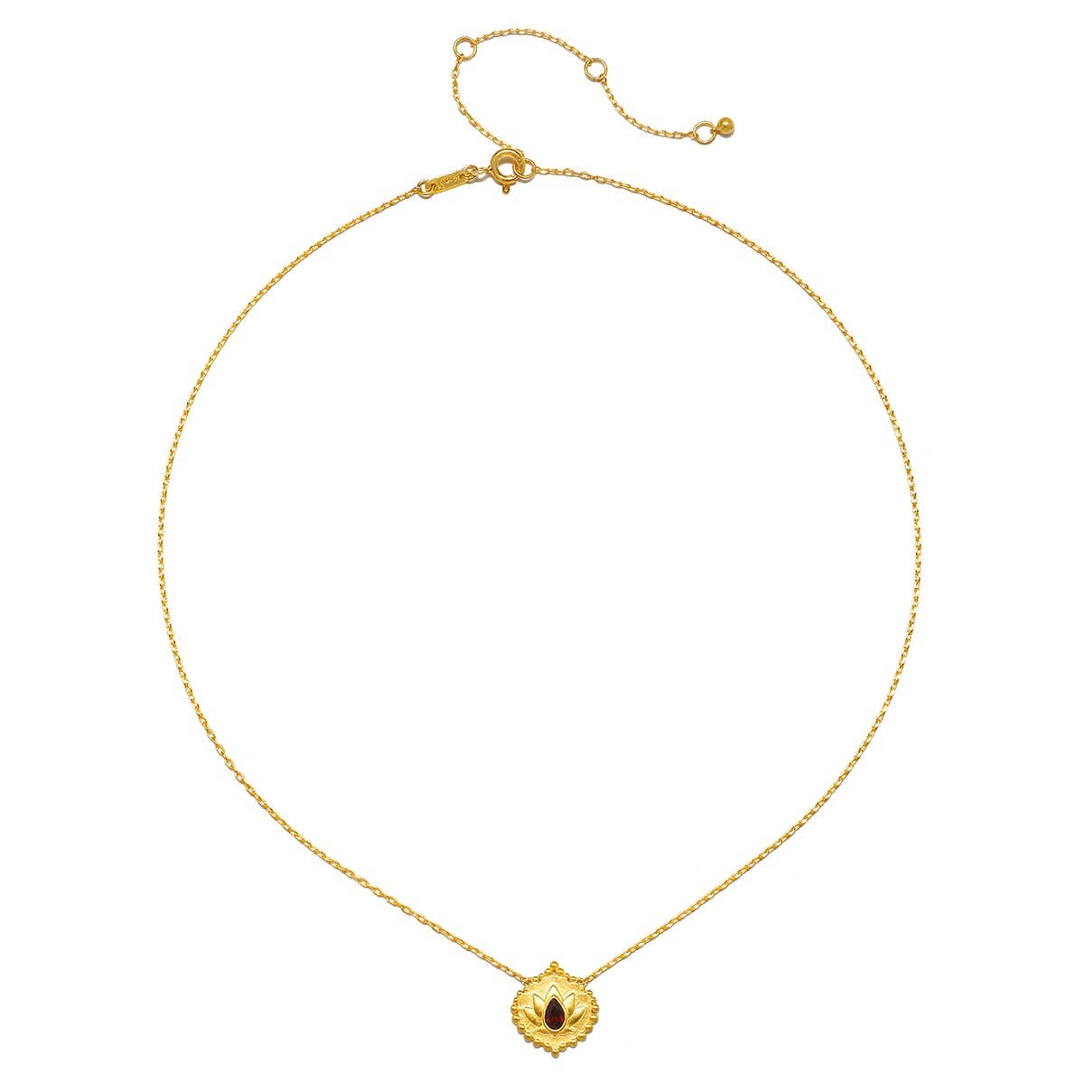 Grounded in Strength Garnet Lotus Necklace -16"