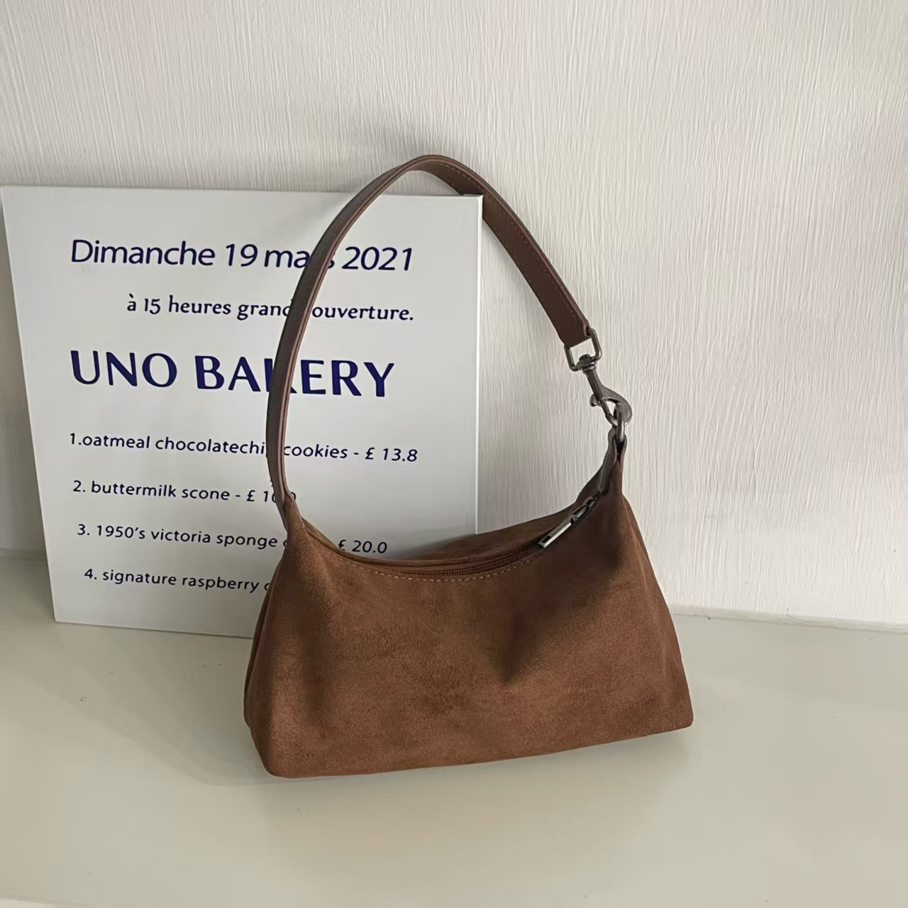 Faux Suede & Leather Shoulder/Crossbody Bag