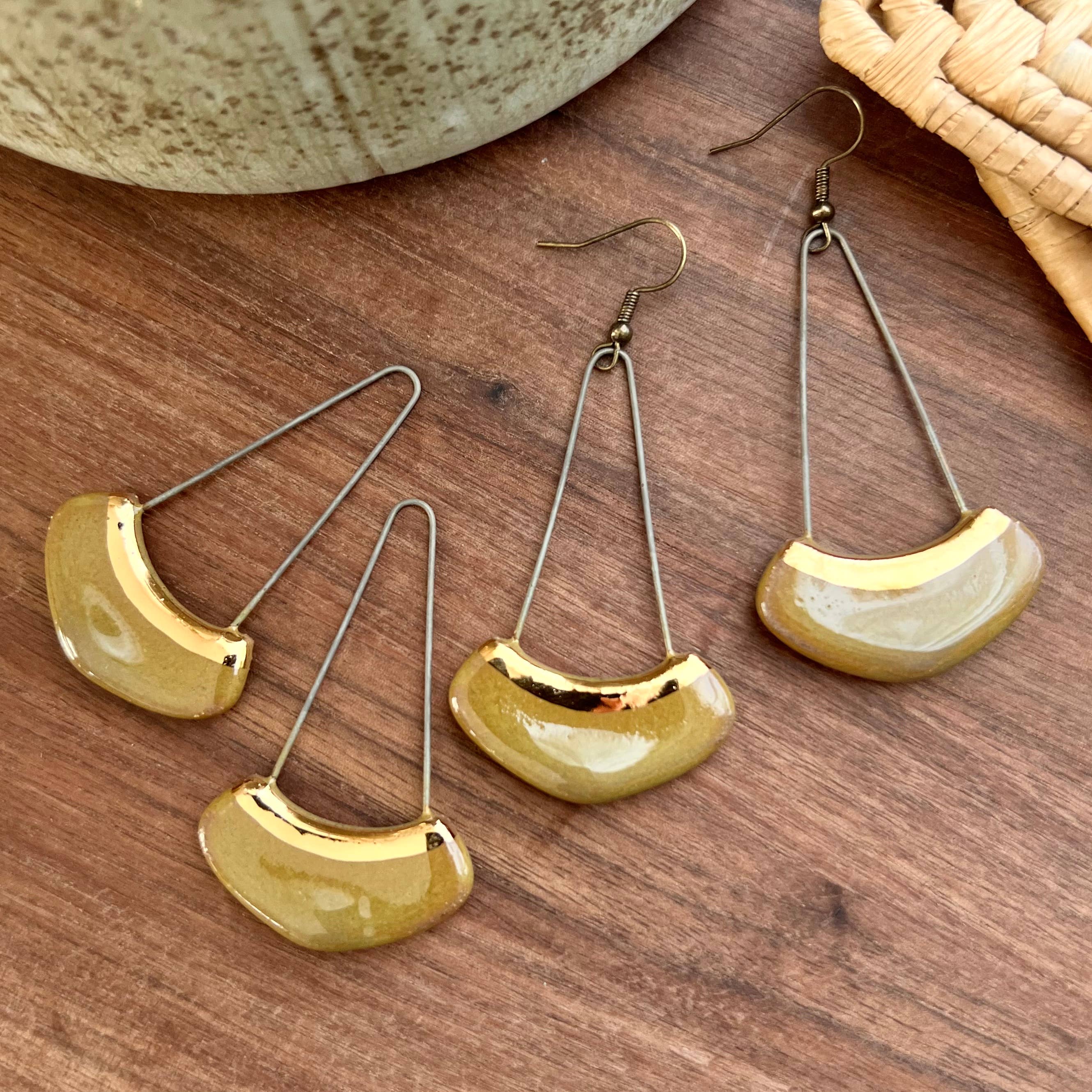 Olive Gold Lined Earrings