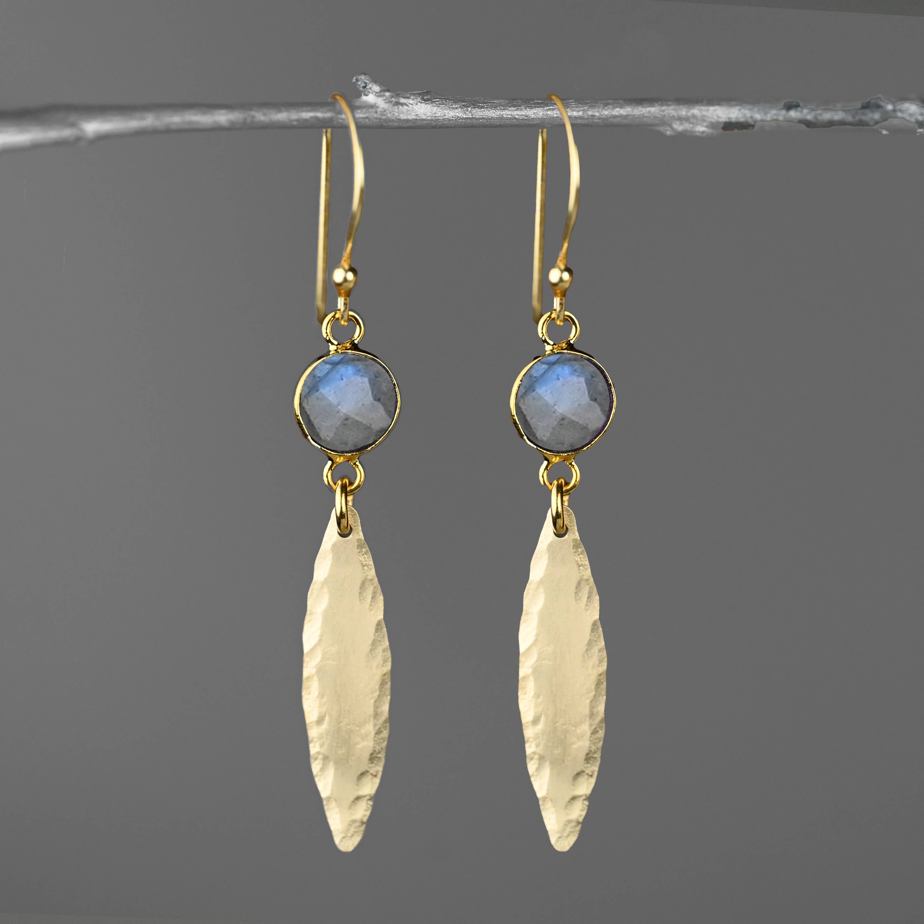 Hammered Marquise w/ Stone Earrings