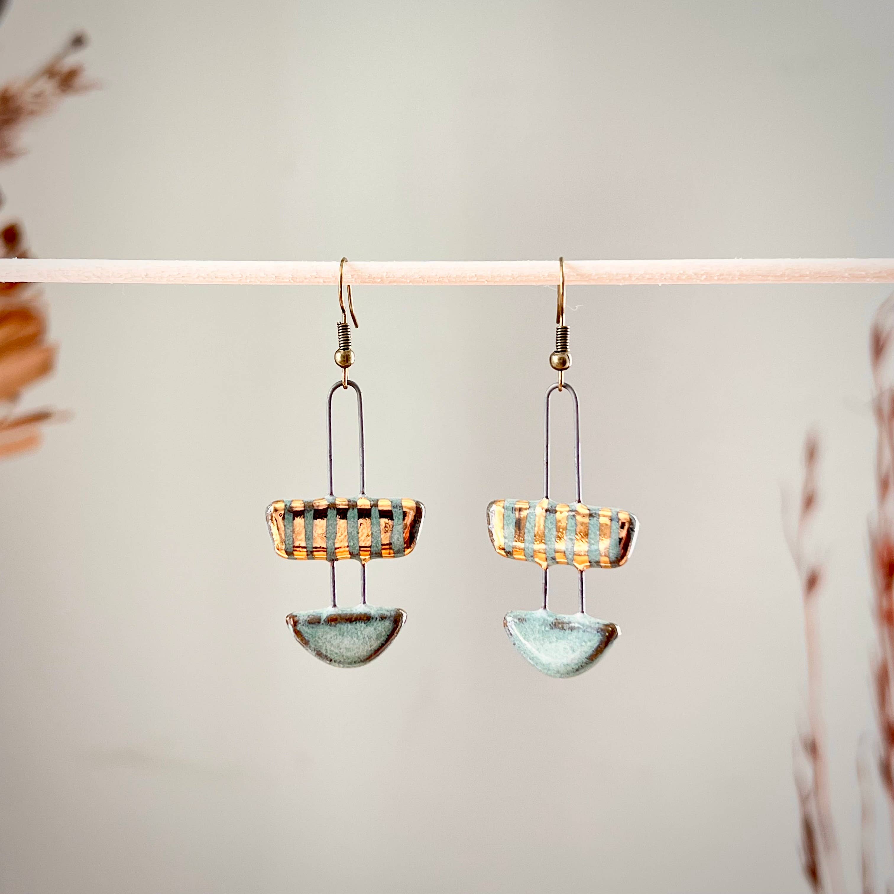 Two Piece Striped Ceramic Earrings