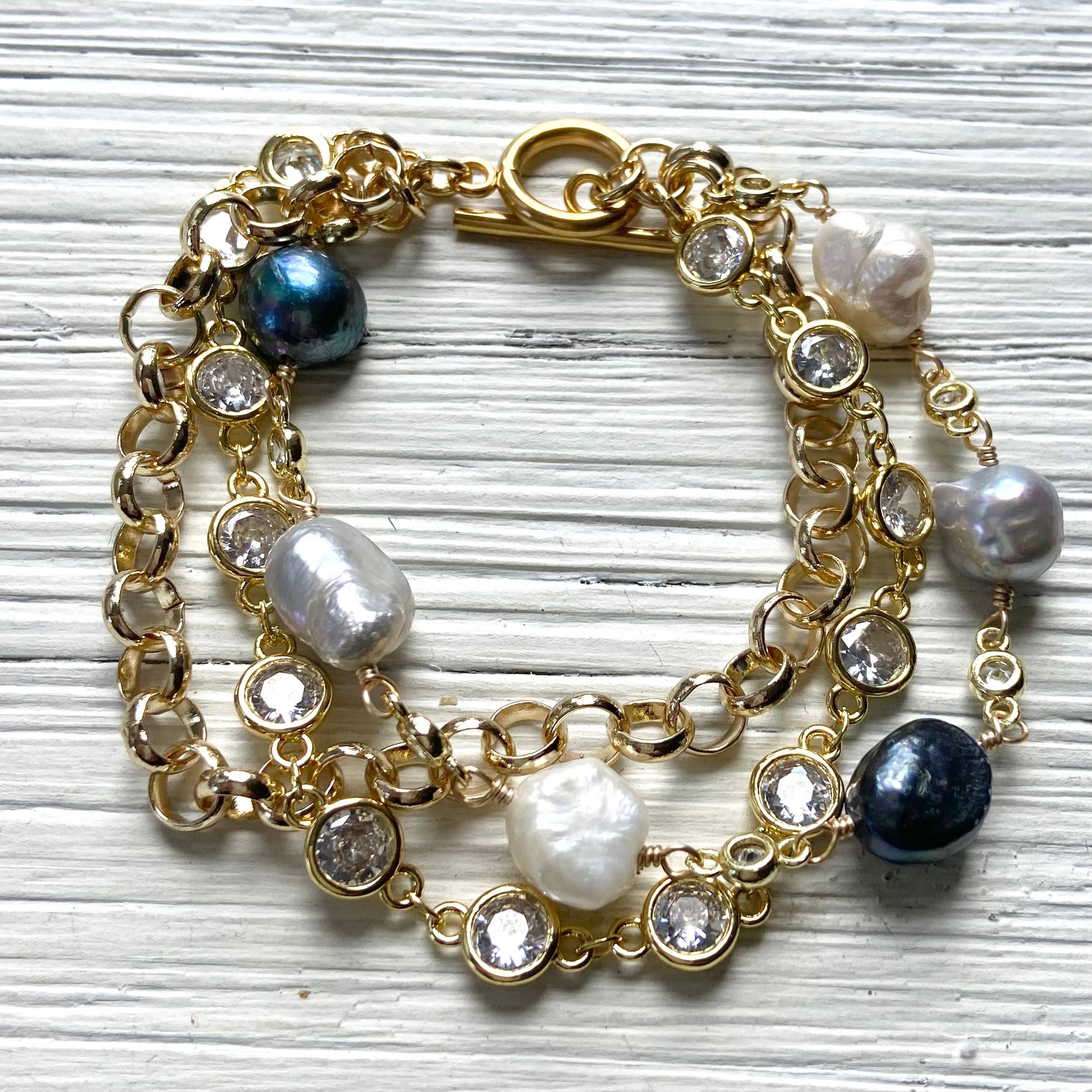 Denim Pearl & Crystal Bracelet