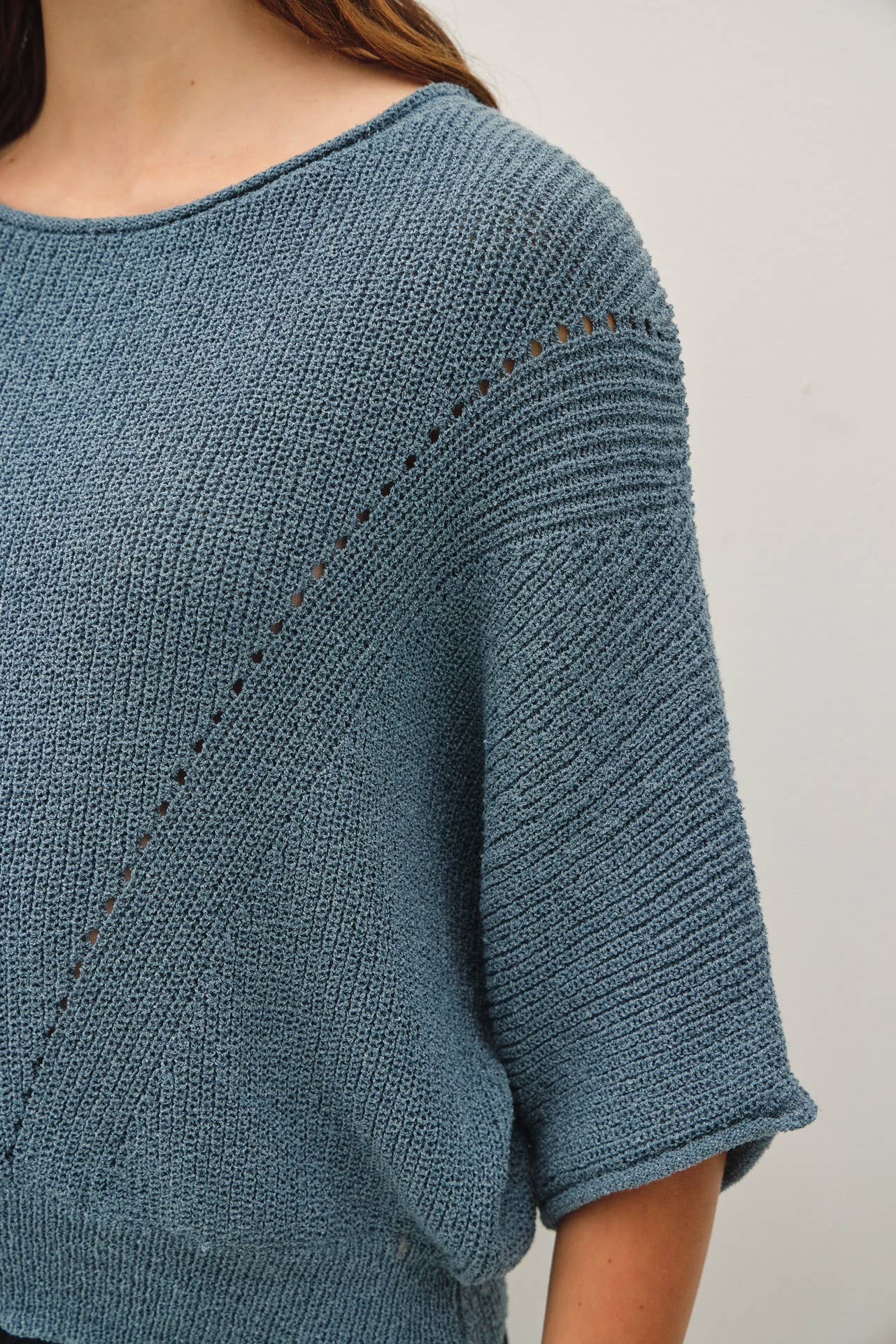 POINTELLE DOLMAN SLEEVE SWEATER