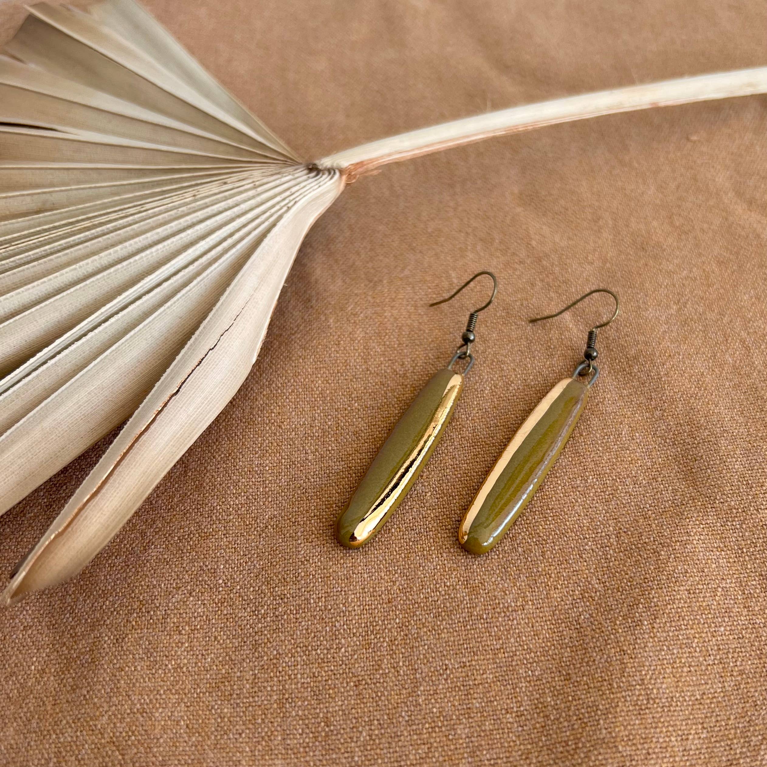 Olive Gold Edged Earrings