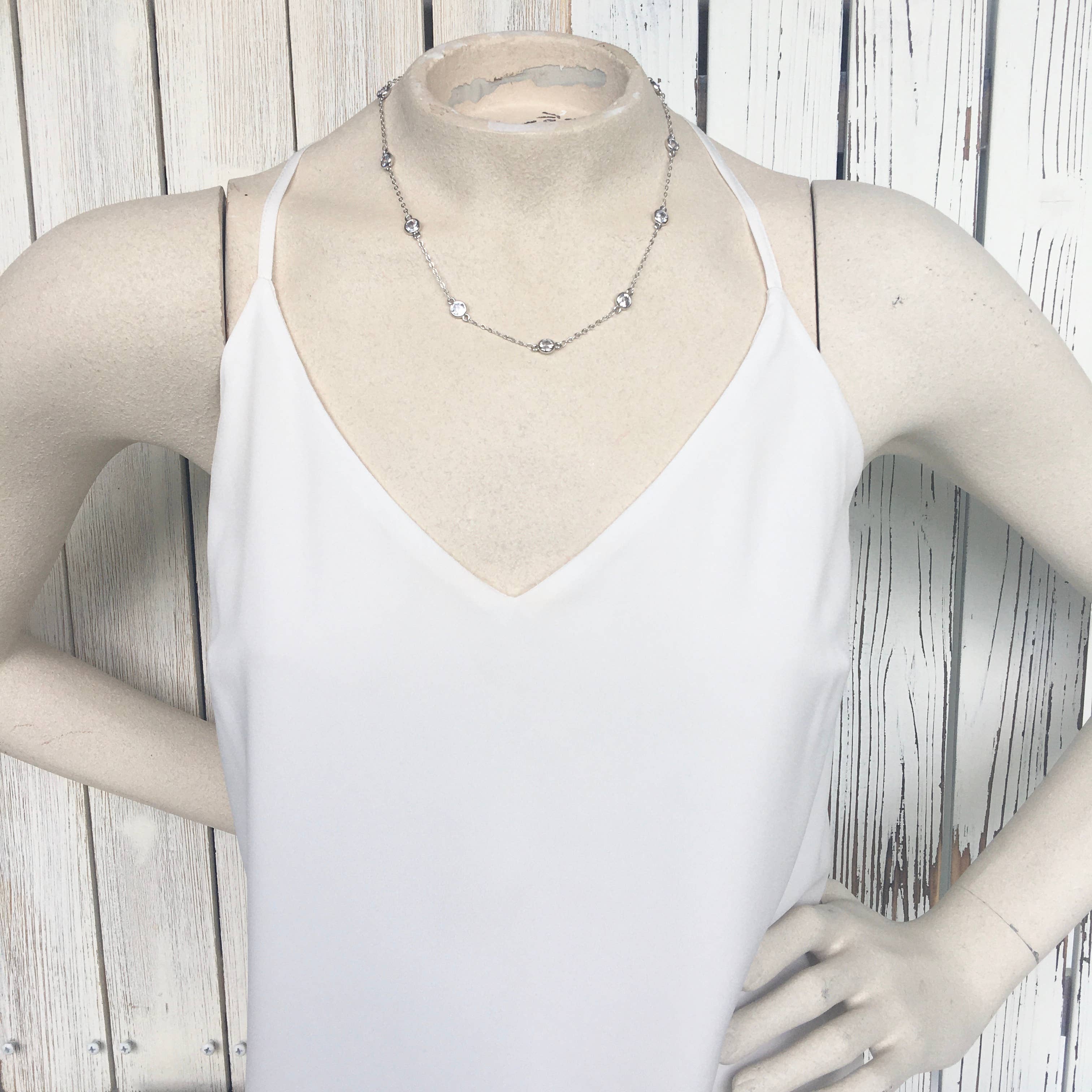 Silver Crystal Single Strand Necklace
