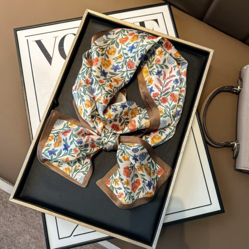 Print Silk Skinny Scarf