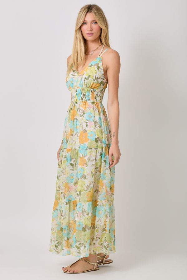 PRINTED LONG TIERED DRESS