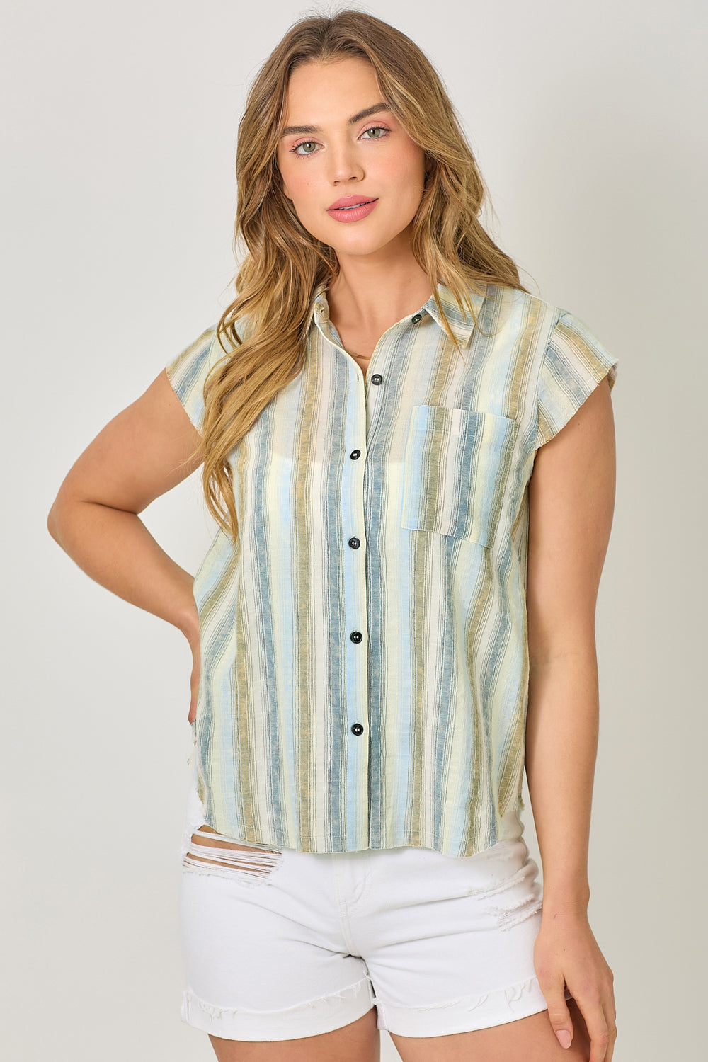 Flutter Sleeve Stripe Shirt