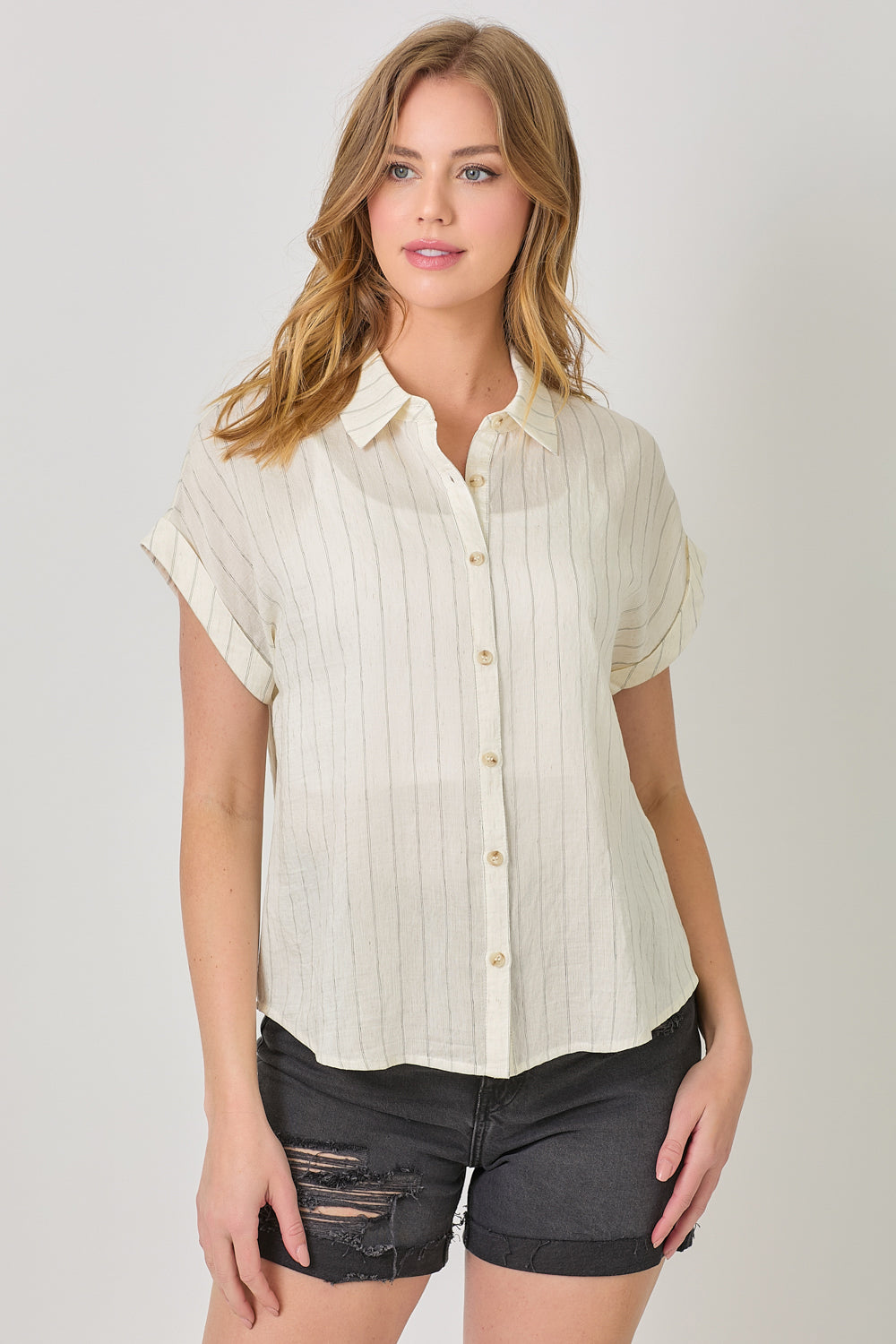 Rolled Sleeve Stripe Top