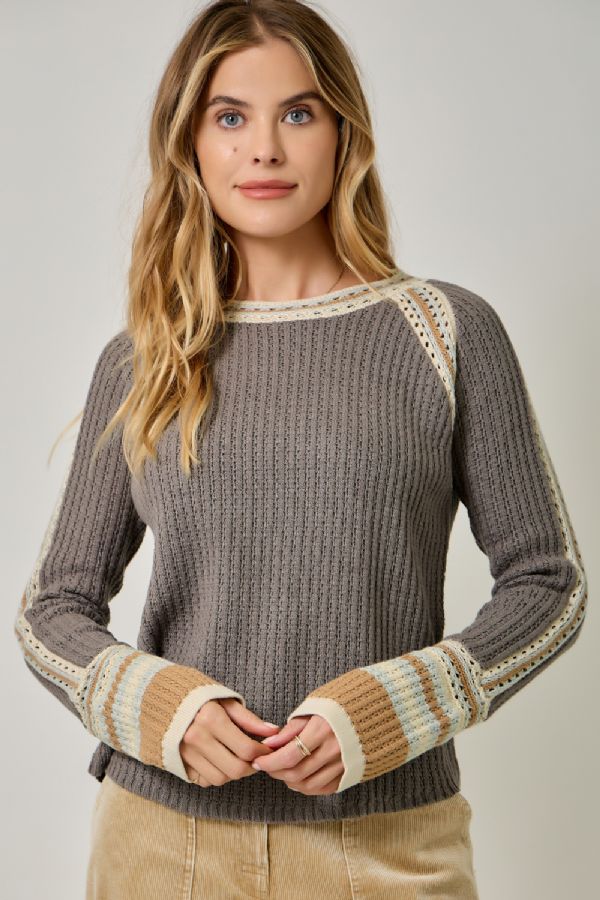 Trim Detail Raglan Sweater