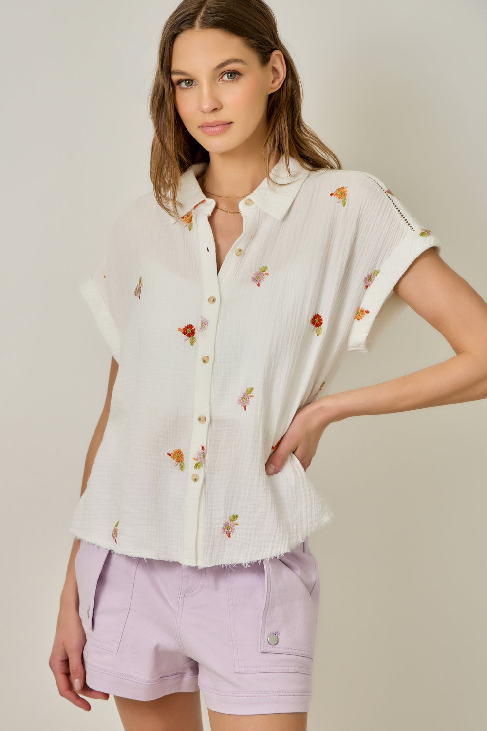Embroidered Button Down Shirt
