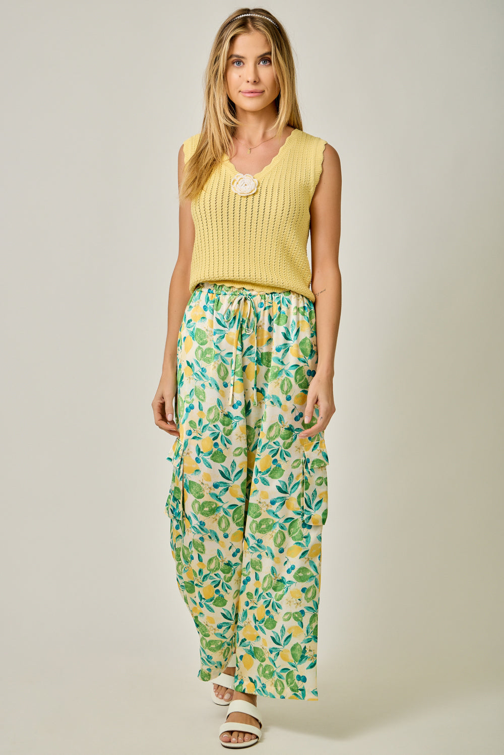 Satin Print Cargo Pants