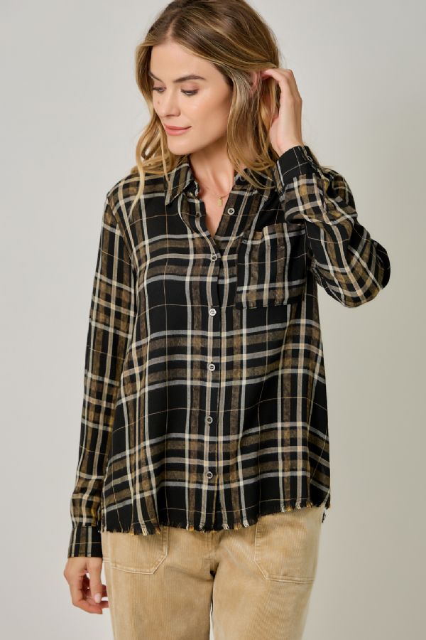 Washed Plaid Button Down Shirt